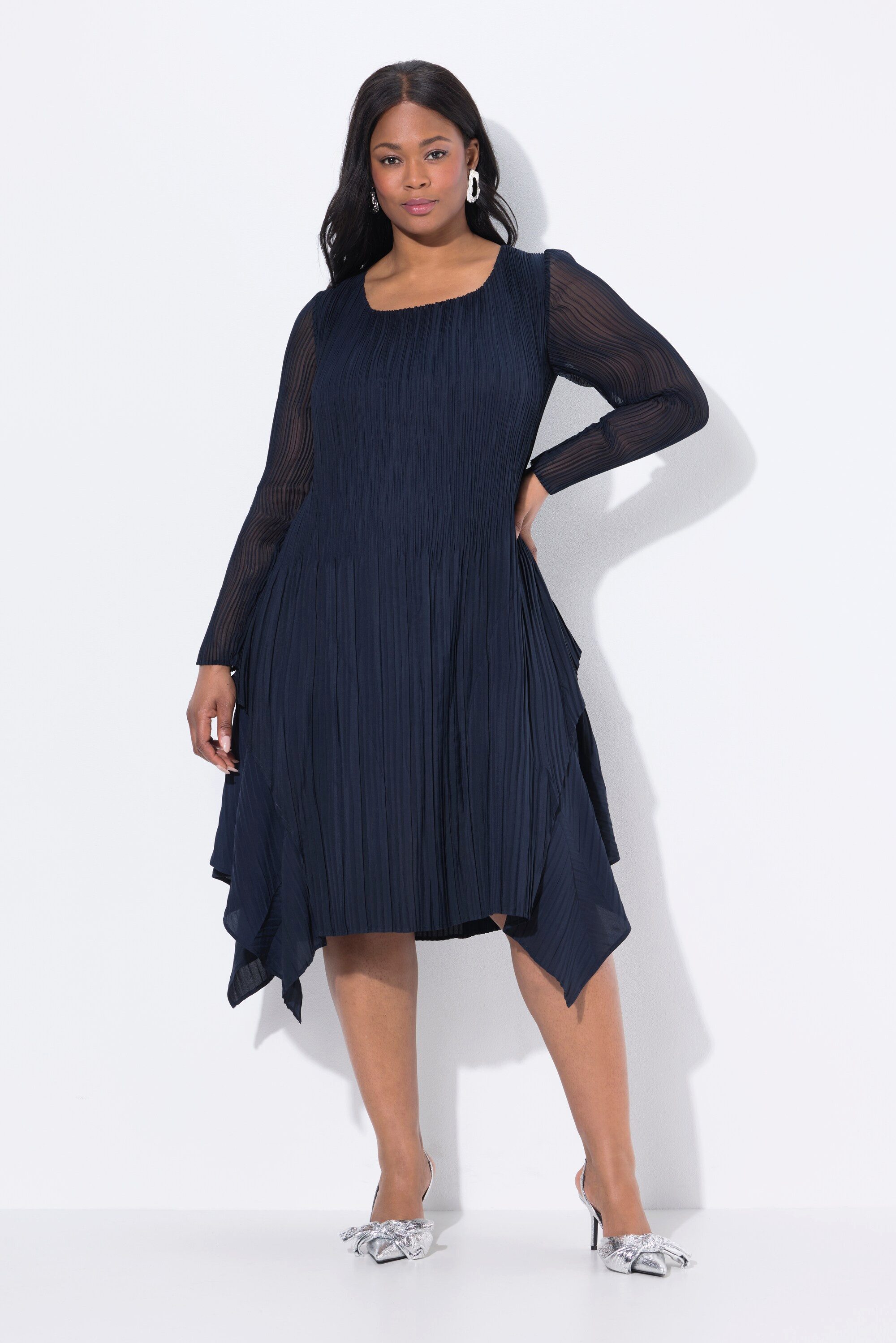 Ulla Popken Midikleid Plissee-Kleid Lagenoptik A-Linie günstig online kaufen