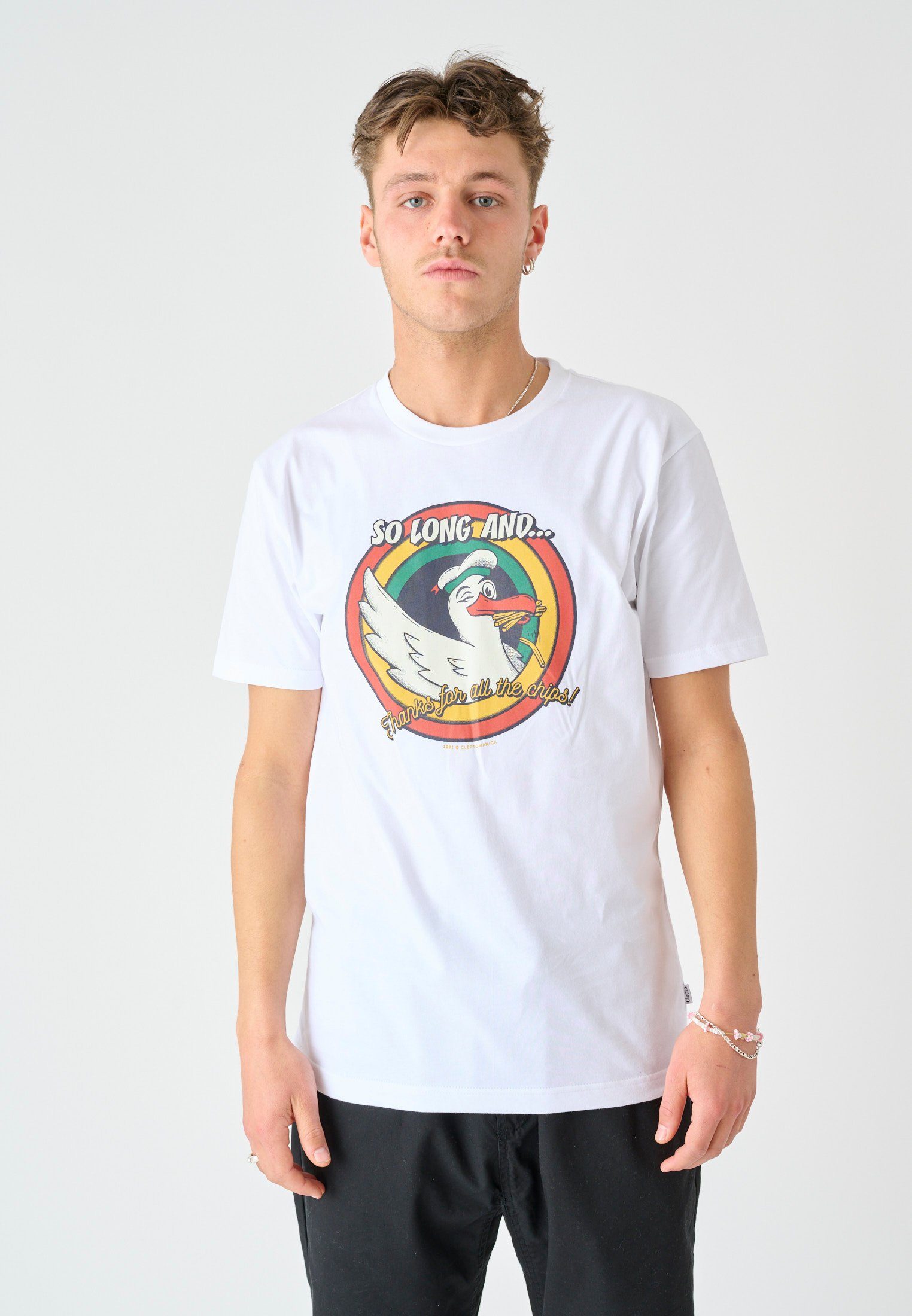 Cleptomanicx T-Shirt So Long mit großem Frontprint weiß