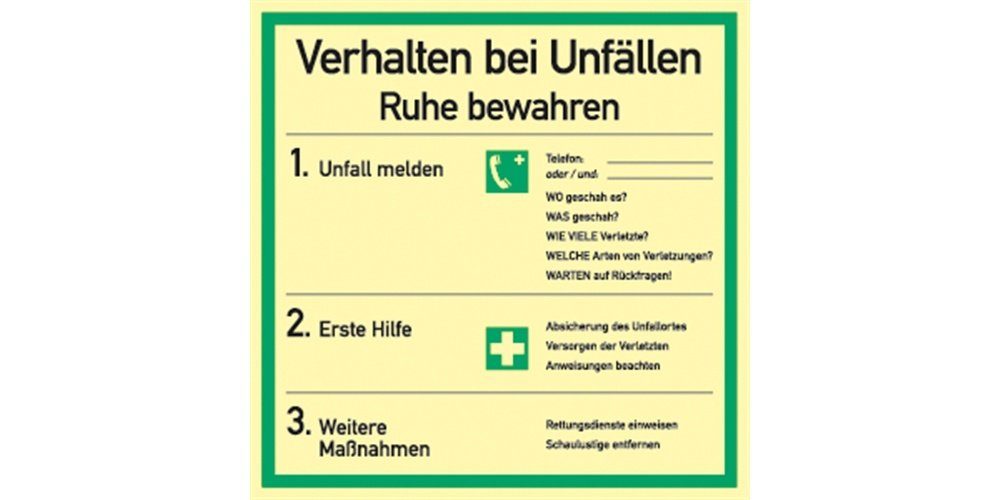Hinweisschild Verhalten bei Unfällen, Kombischild, ISO 7010