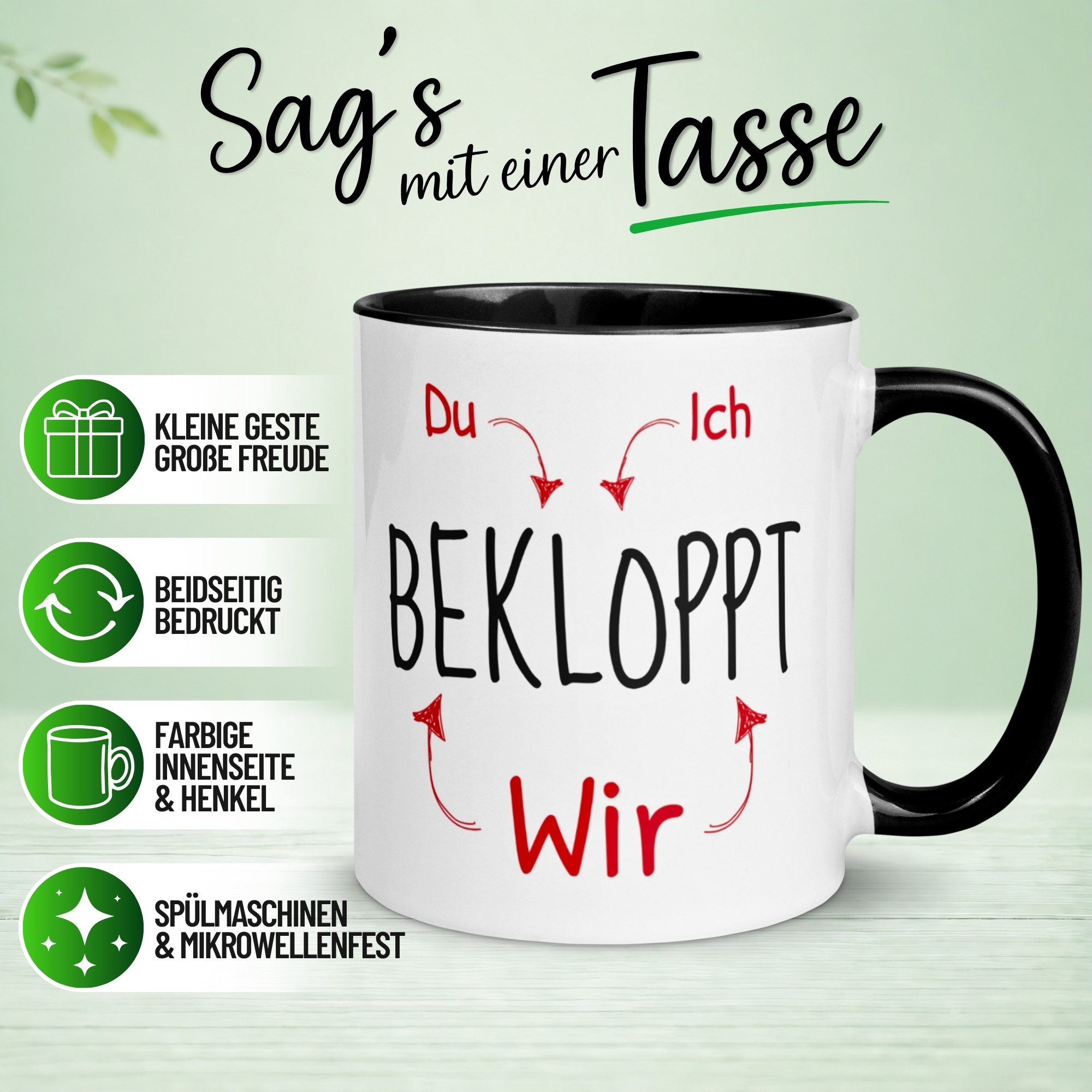 Momentals Tasse Freundschaft – Du+Ich Bekloppt=Wir Bekloppt – Geschenk Freund Freundin, Gratis Versand · Links-&Rechtshänder · Spülmaschinenfest