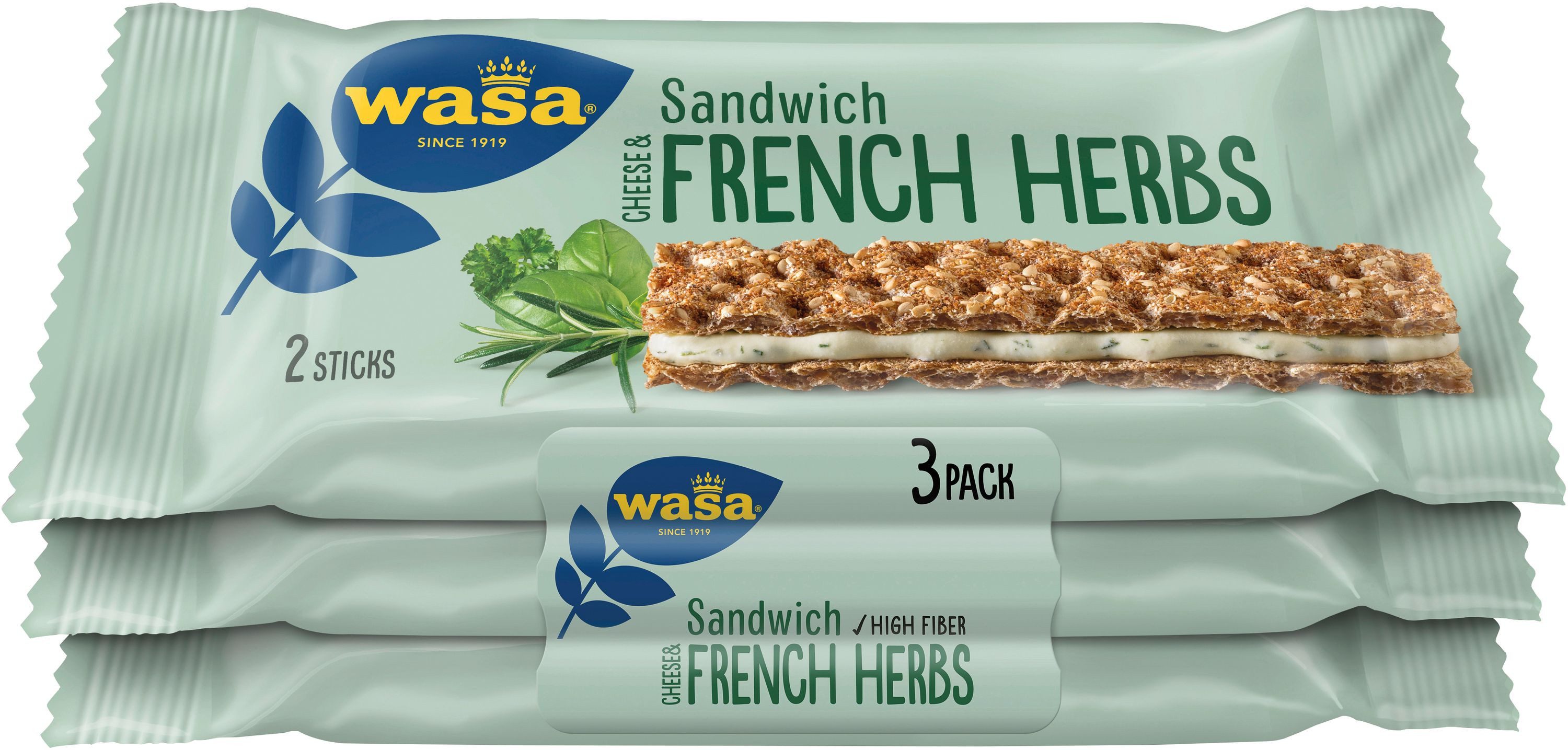 Wasa Brot, Wasa Sandwich Volkornknäcke Käse feine Kräuter French Herbs 3er 90g