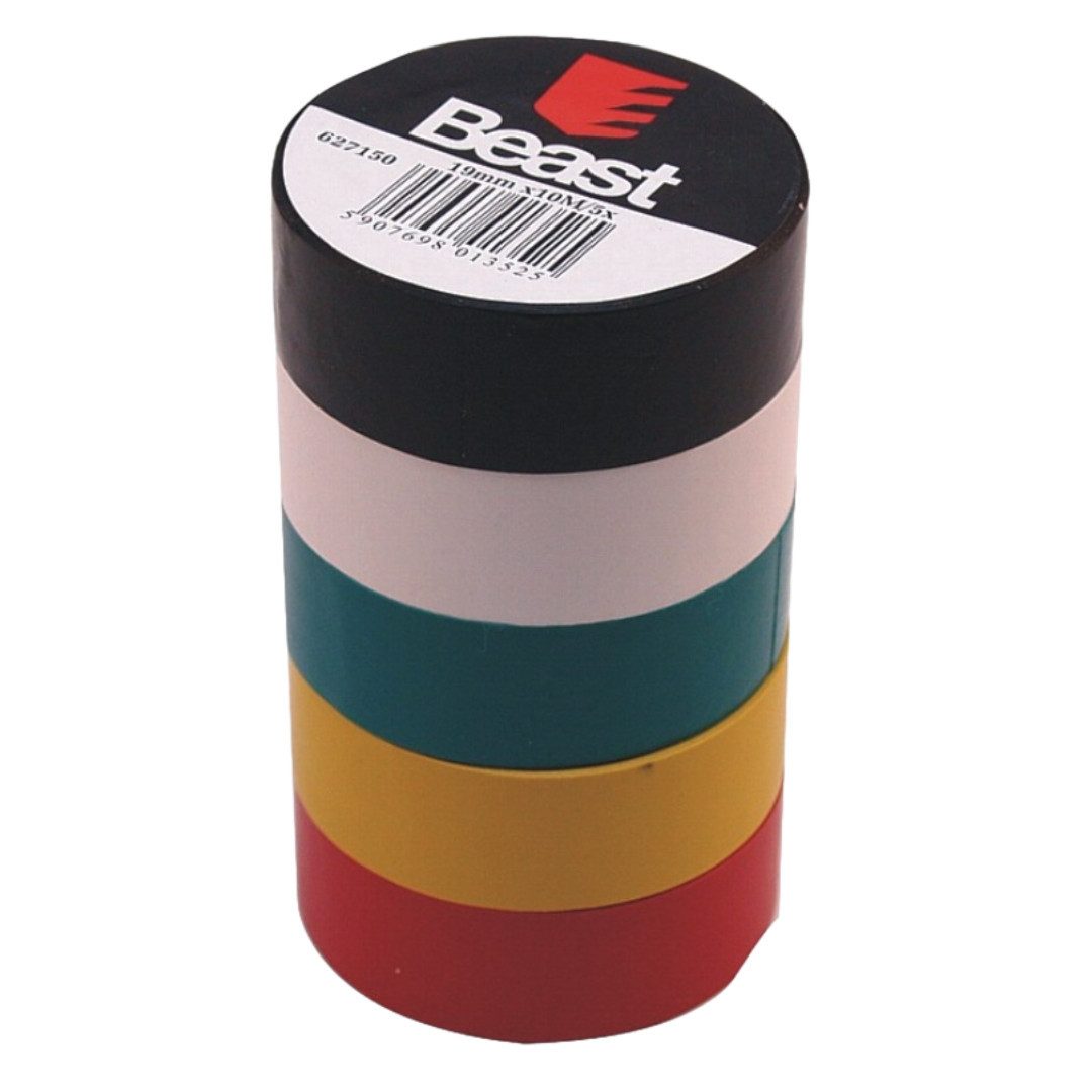 RACEL Isolierband Isolierband 19mm x 10m 5 Farben PVC Elektro Klebeband VDE Tape (5-St)