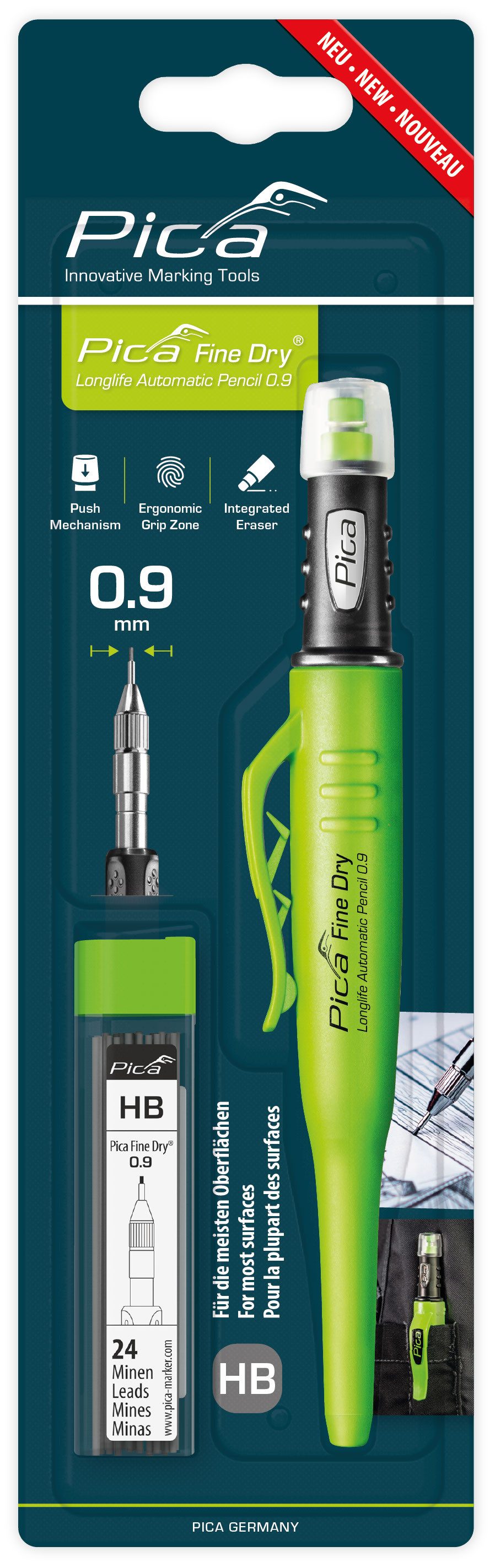 Marker Pica FINE Dry Longlife Automatic Pencil Tieflochmarker + 24 x Ersatzmi