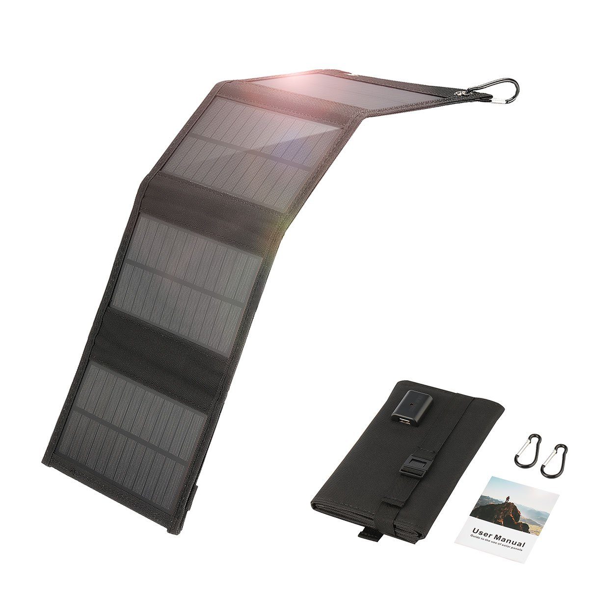 oyajia Solarmodul Faltbare 30W/50W Solarladegerät mit 4 Solarmodul, Tragbar, Wasserdichte IP67, Tragbares USB-Ladegerät für Outdoor-Camping Wandern 30W-Solarmodul