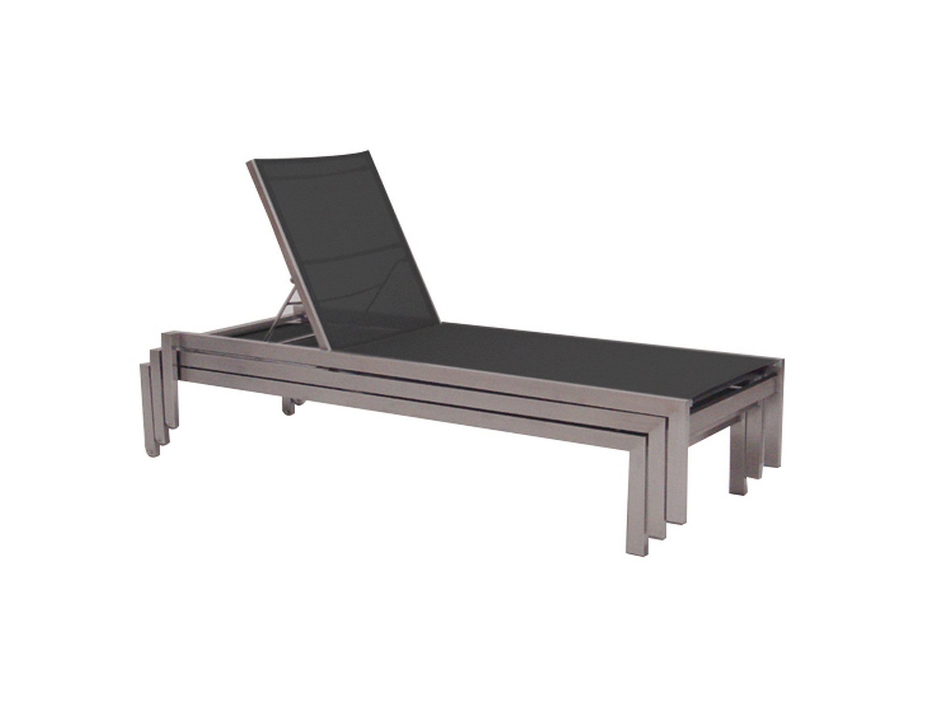 jankurtz Gartenliege Quadrato aus Aluminium, Schwarz/Schwarz, Stapelbar und verstellbare Rückenlehne.