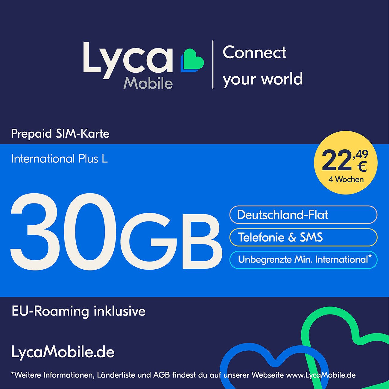 Lyca Mobile International Plus L Prepaid Smartphone Sim Karte ohne Vertrag Prepaidkarte