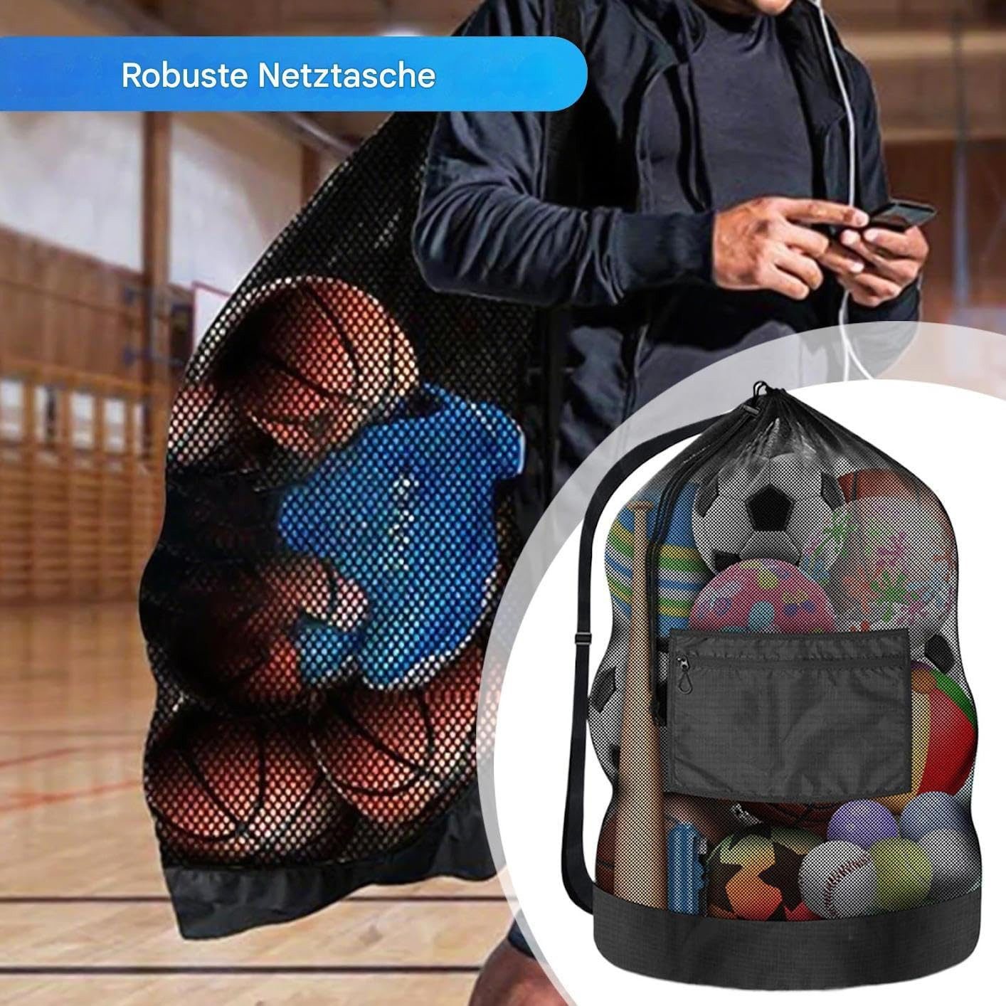 FELIXLEO Handtasche Fußball Ballsack Netz Sporttasche Großer Ballnetz Sack mit Zugband (1-tlg)