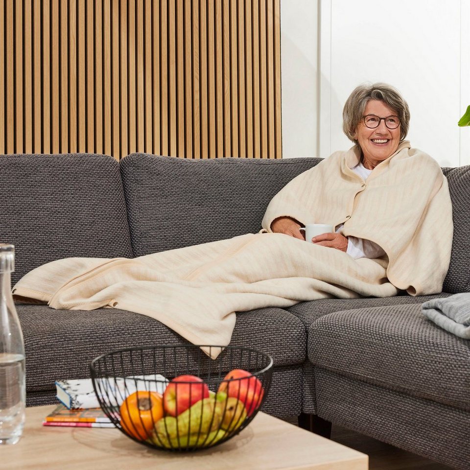 Wohndecke Fano, IBENA, Wohnmantel mit Druckknöpfen, Kuscheldecke, Mit  praktischen Druckknöpfen und Reißverschluss