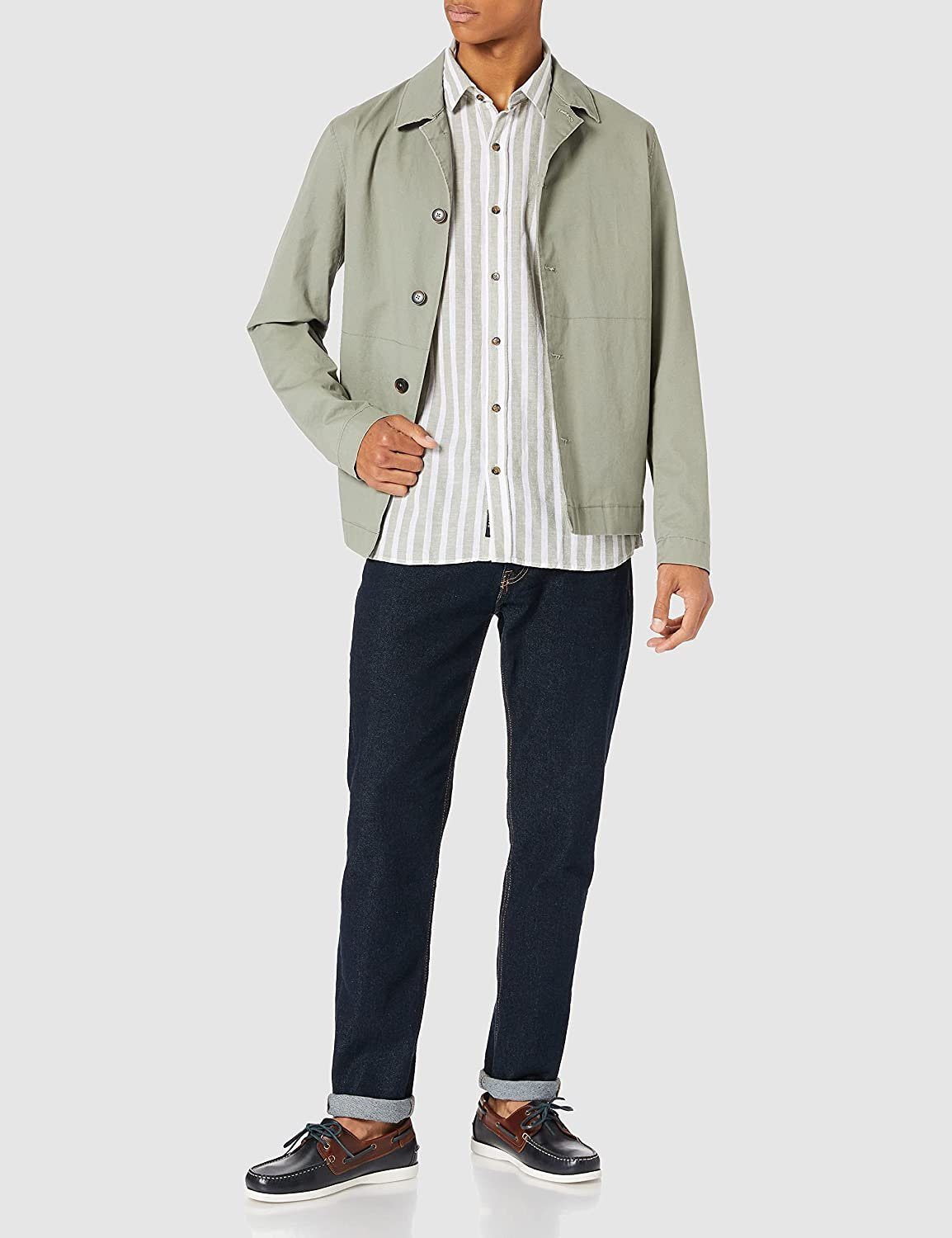 Mavi Streifenhemd Stripe Shirt Hemd Oil Green Streetwear lockerer Hemd Freizeithemd