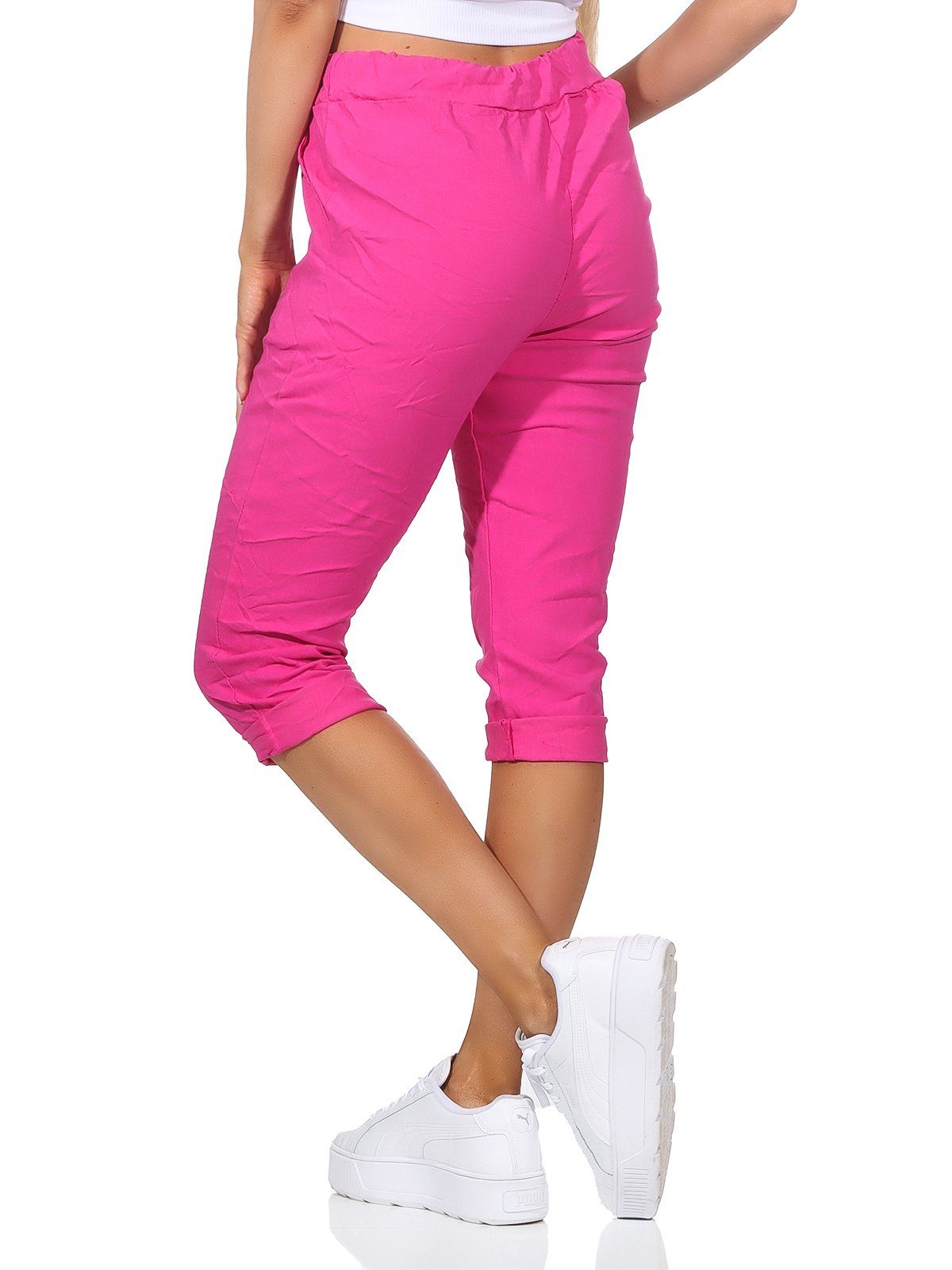 Aurela Damenmode 7/8-Hose sommerlichen Jeans 36-44 und Farben, Kurze Bermuda Taschen Damen Capri in Kordelzug, Pink Hose Sommerhose