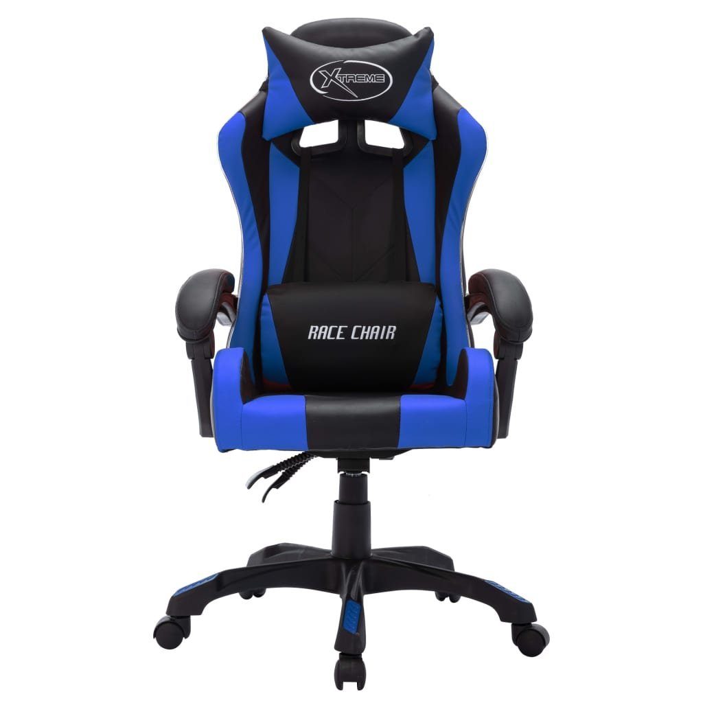 (1 St) Blau Gaming-Stuhl und Bürostuhl Kunstleder furnicato LED-Leuchten Schwarz RGB mit