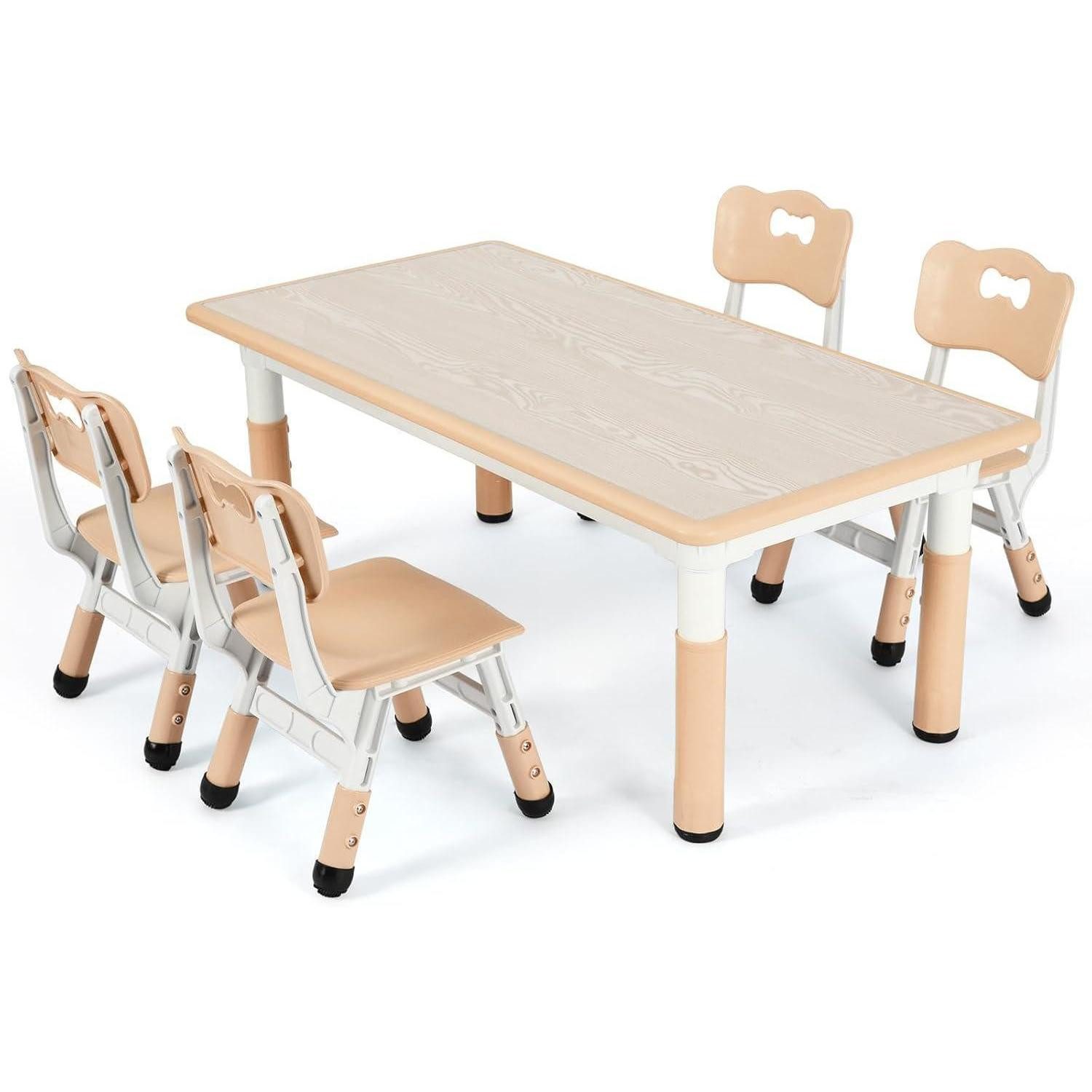 Kindersitzgruppe Kindertisch Stuhlset Sitzgruppe 4 höhenverstellbar 60 x 120 cm Gelb