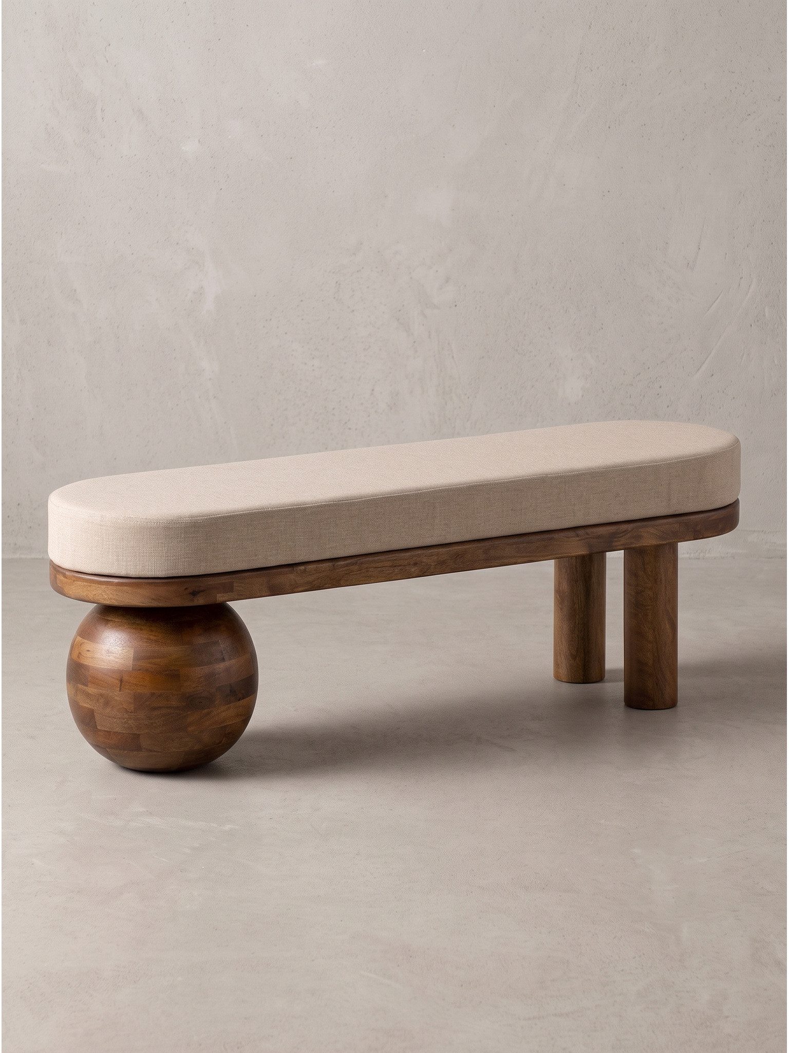 KADIMA DESIGN Sitzbank Sitzbank MAKARSKA - Stoff, Beige-Braun, 140x41,5x47,5 cm, Modern (Stoffbank, Polsterbank, Flurbank, Esszimmerbank, Bettbank, Dielenbank), Klarlack-Versiegelung, Handgefertigt