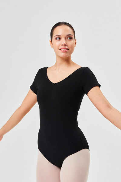 tanzmuster Body Damen Ballettanzug Fenja mit kurzen Ärmeln Ausschnitt mit eleganter Raffung