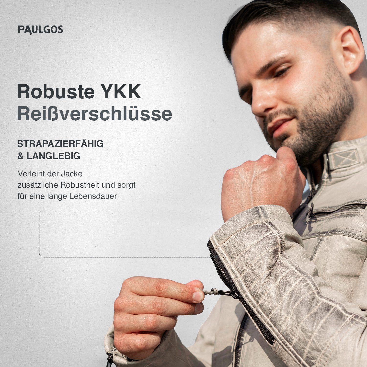 PAULGOS Lederjacke Herren Jacke Übergangsjacke Biker Look 100% Echtleder D1 – Bild 4 von 5