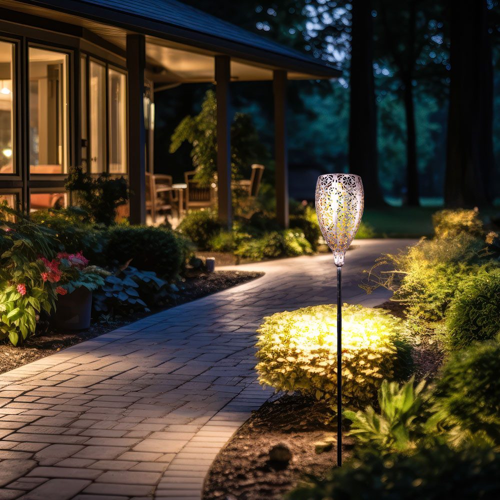 GLOBO LIGHTING LED Solarleuchte, LED-Leuchtmittel fest verbaut, Warmweiß, LED Solar Außen Steck Lampe Muster Balkon Deko Erdspieß Leuchte