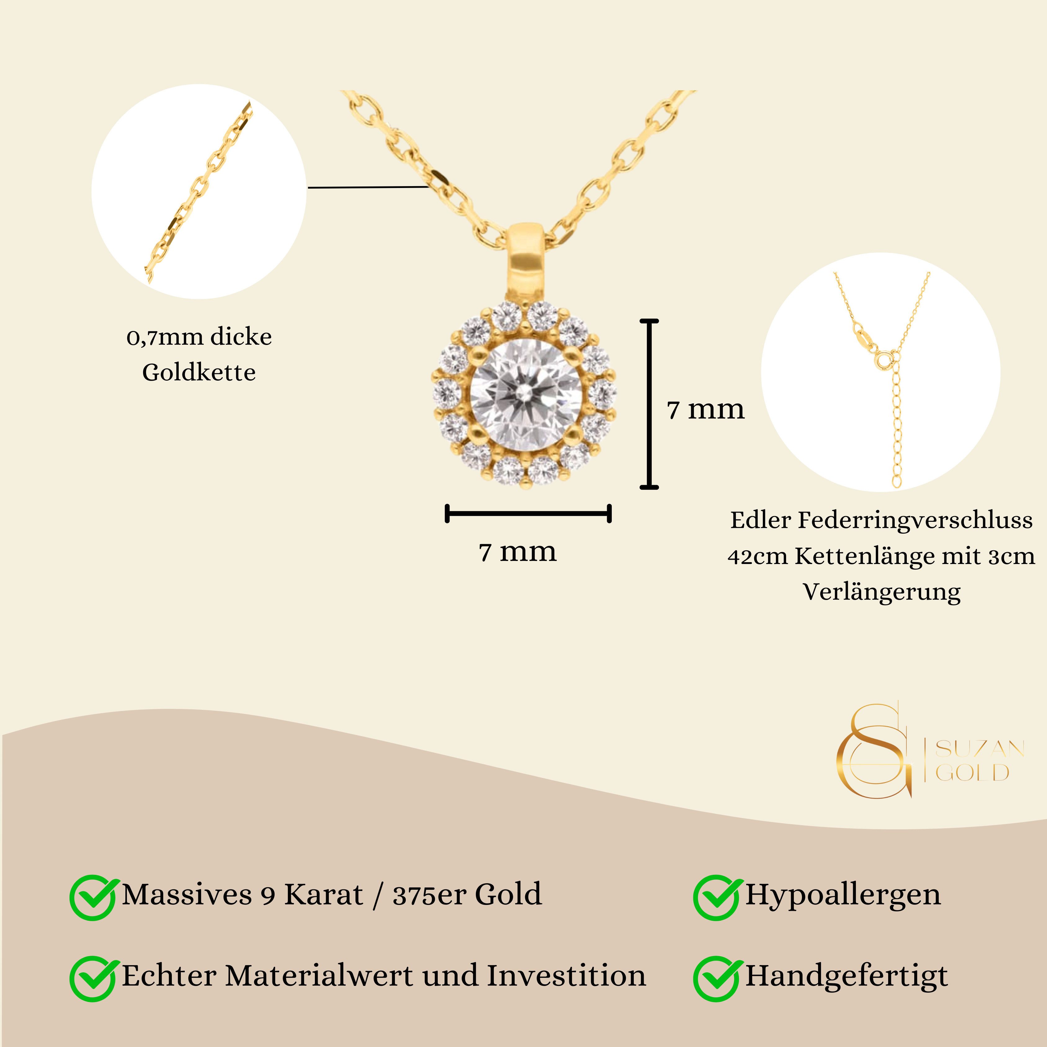 Suzan Gold Kette mit Anhänger 375er Gold Cocktailkette Damen – mit Zirkonia günstig online kaufen