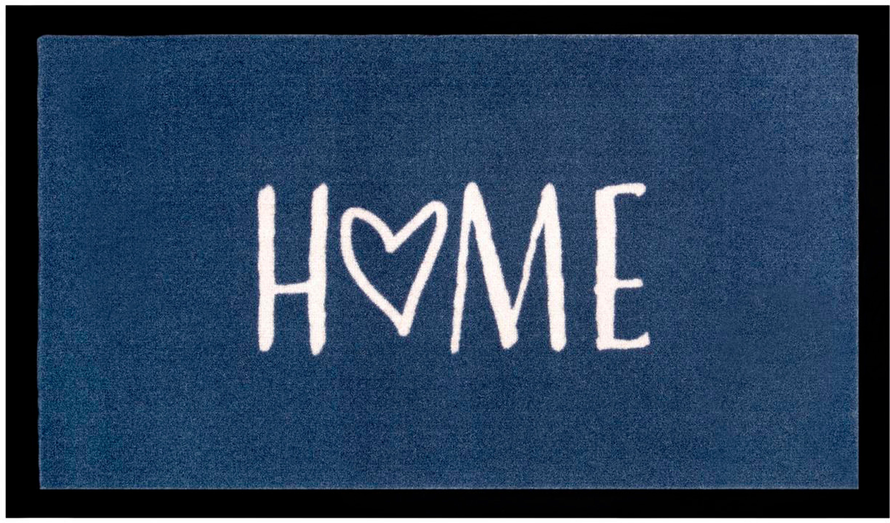 Fußmatte Magne, my home, rechteckig, 5 mm, waschbar, rutschfest Höhe: Design, Schrift Spruch, pflegeleicht, robust, blau/creme mit
