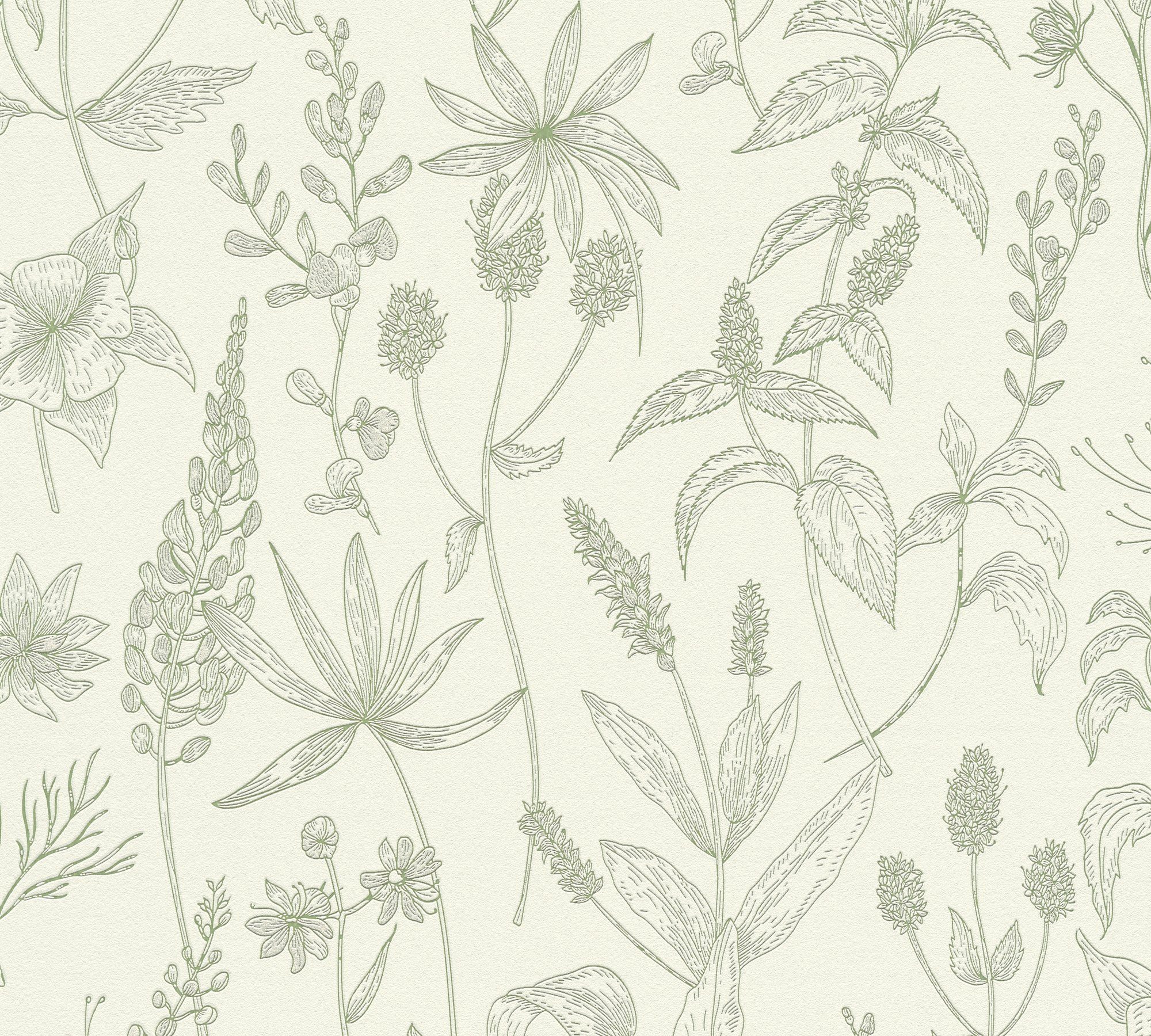 Jette Streifen strukturiert, Blumentapete weiß/grün Tapete natürlich, A.S. Joop Vliestapete floral, floral Création