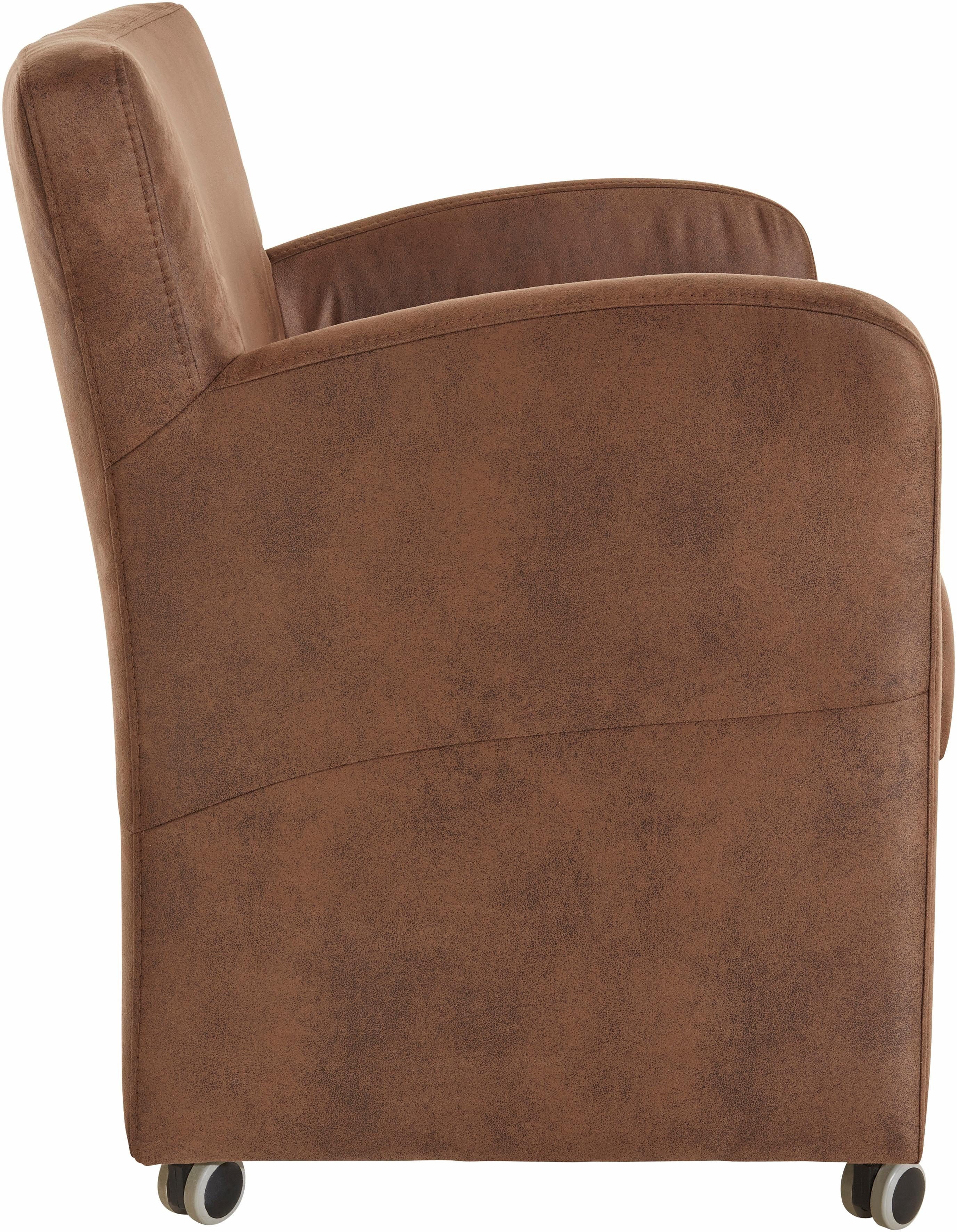 exxpo - sofa fashion Sessel Cortado, Loungesessel auf Rollen, schmale Armlehnen, bequem, hohe Bodenfreiheit, schöne Detailverarbeitung