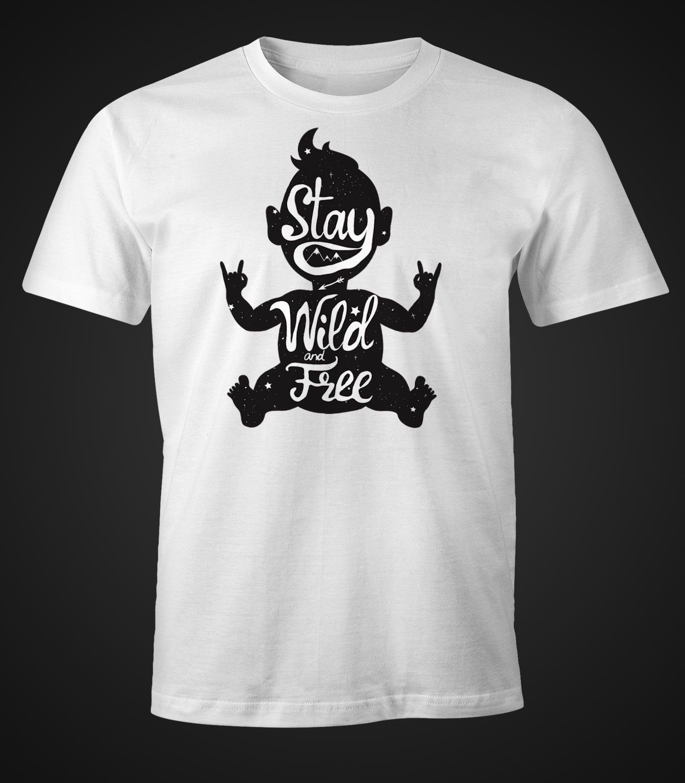 T-Shirt Stay Rocker Wild mit Baby MoonWorks Moonworks® Free & Print Herren Print-Shirt Fun-Shirt