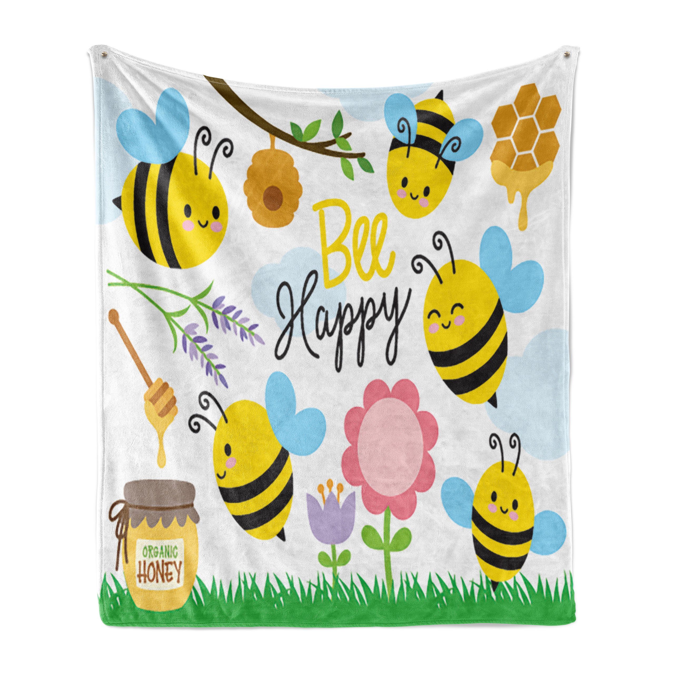 Wohndecke Gemütlicher Plüsch für den Innen- und Außenbereich, Abakuhaus, Honey Bee Bee Happy Spring Garden