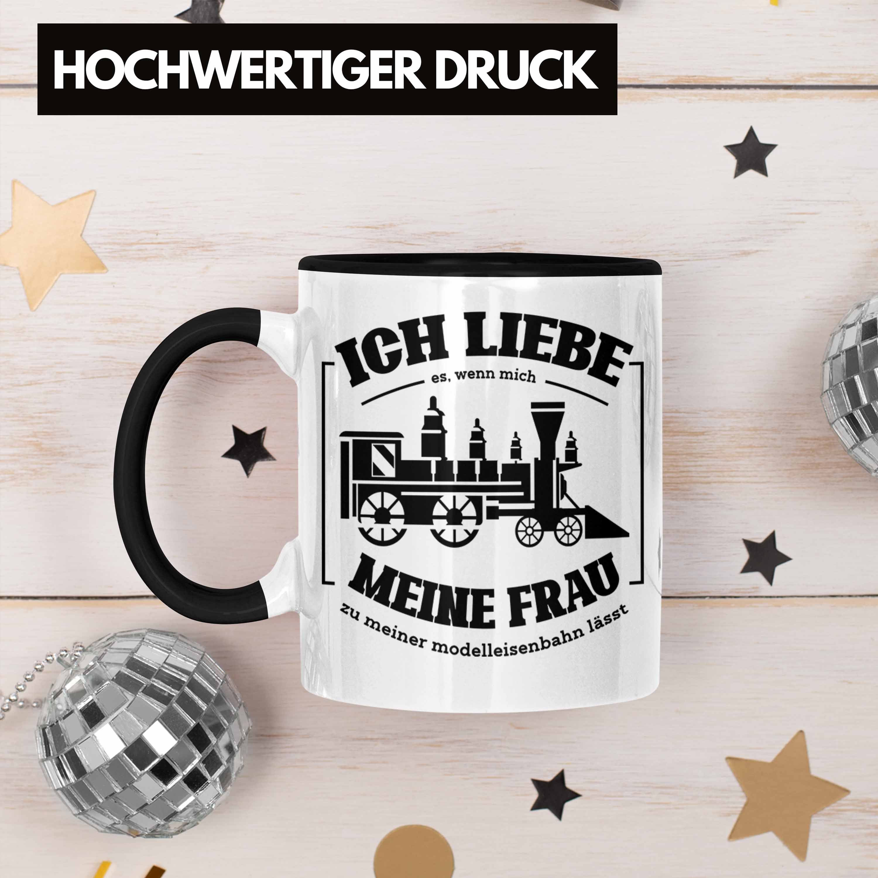 Trendation Tasse Lustige Modelleisenbahn für Eisenbahner Geschenk Tasse Schwarz