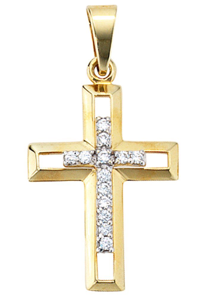 JOBO Kreuzanhänger Anhänger Kreuz, 333 Gold mit Zirkonia