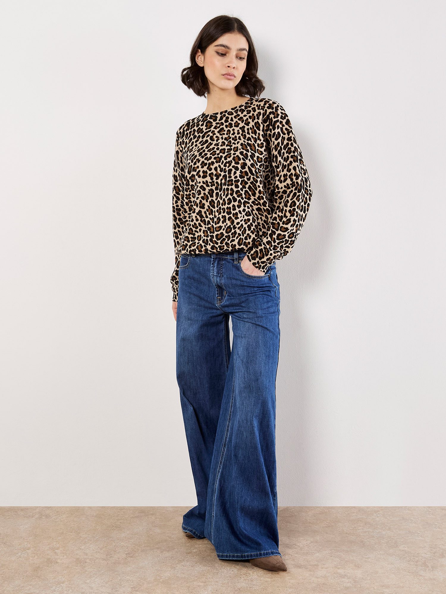 Apricot Strickpullover Feinstrickpullover mit Leopardenmuster günstig online kaufen