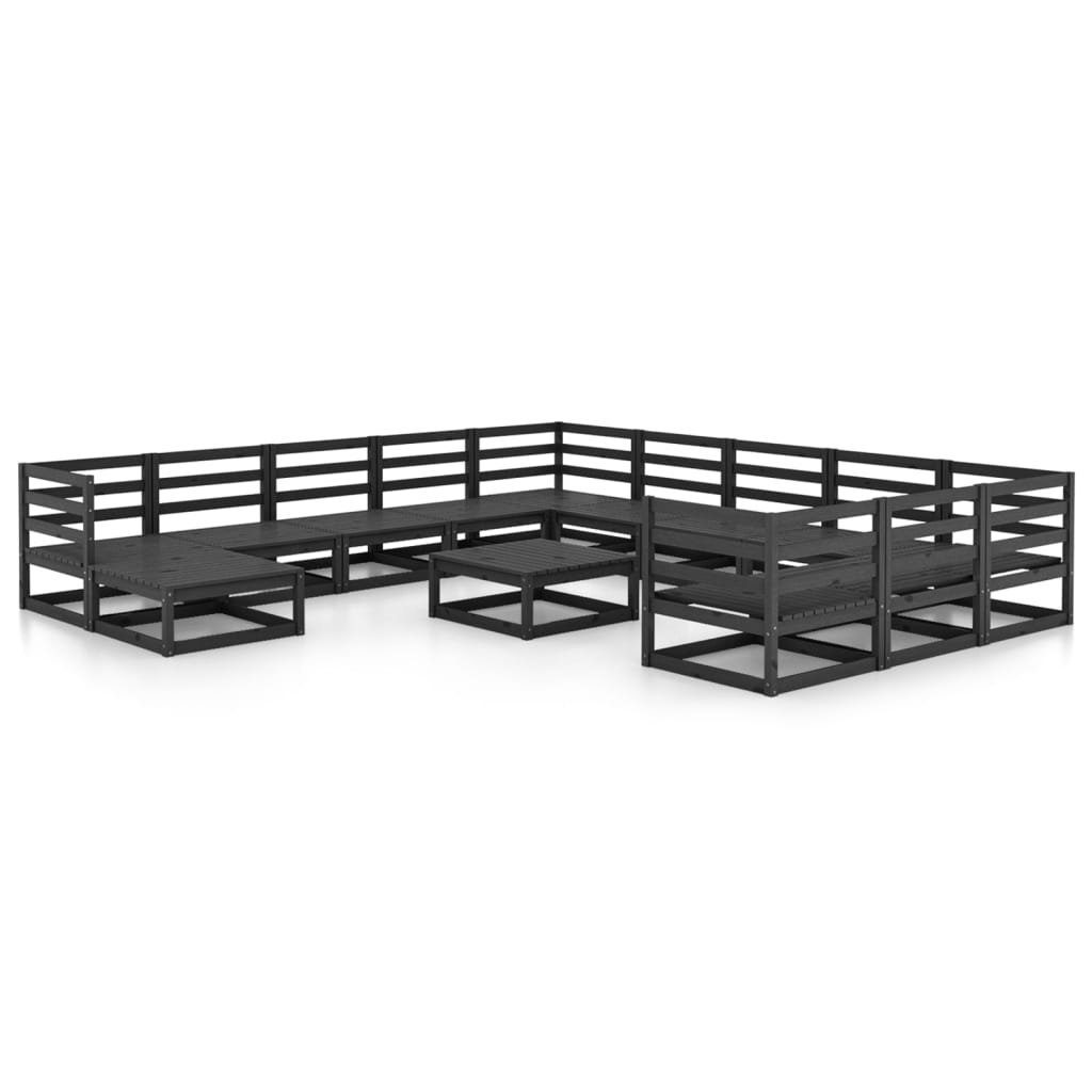 Gartenlounge-Set Garten-Lounge-Set 13-tlg. Schwarz vidaXL (1-tlg) Kiefer, Massivholz