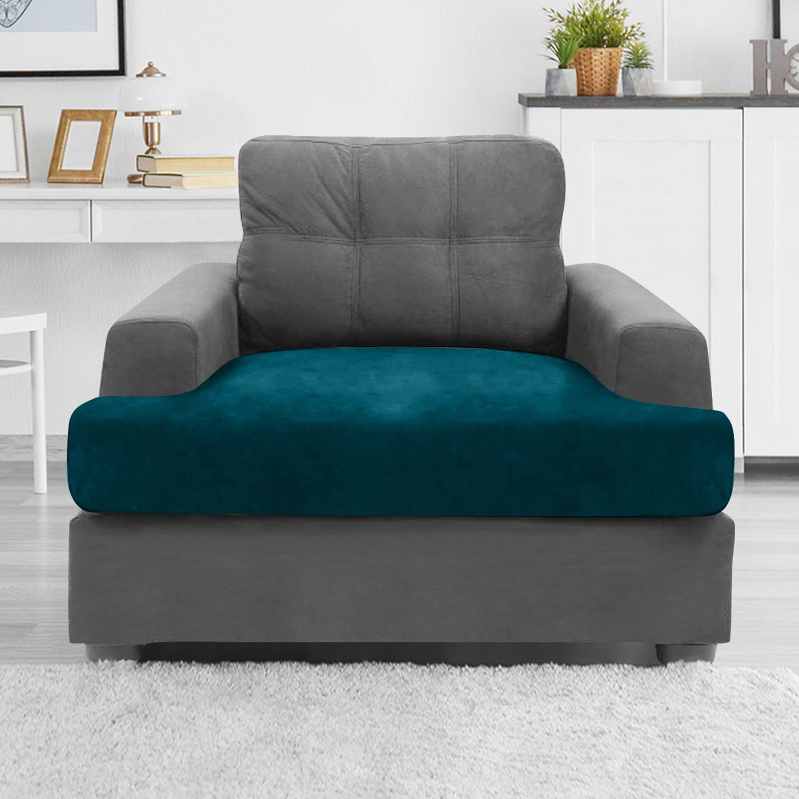 Stretch, Sofa Blau Möbel, Sofahusse für T-Shape Rosnek Samt,