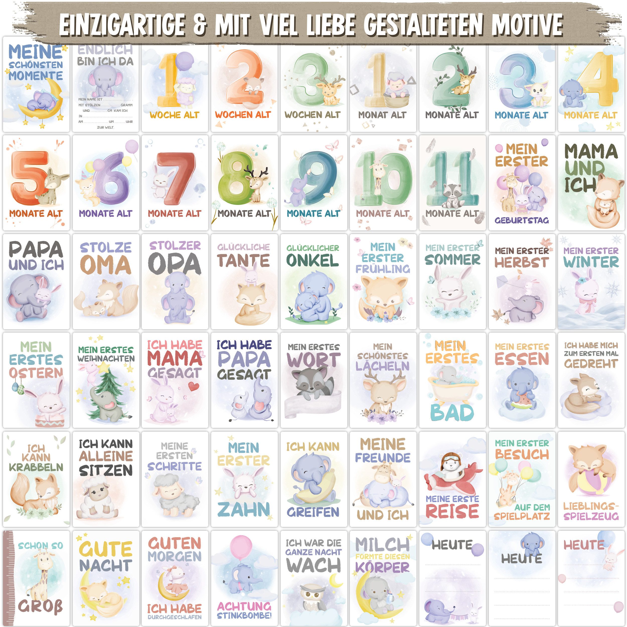Emadele Grußkarten Premium Baby Meilensteinkarten "Malou" für Junge und Mädchen – Bild 5 von 5