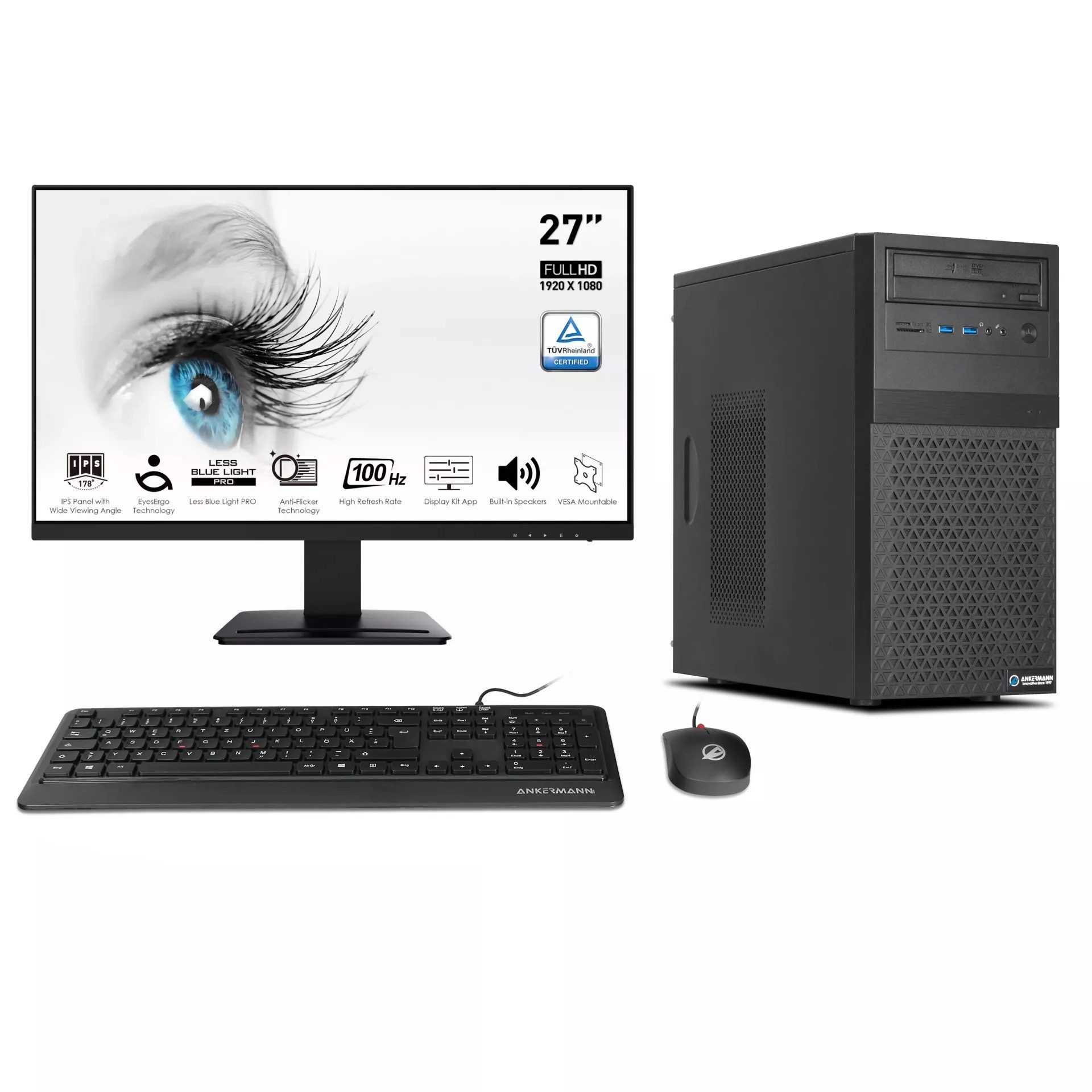 ANKERMANN-PC Business Office Work Komplett Set PC-Set (Intel Core i5 14400F, GeForce GT 740, 16 GB RAM, 1000 GB SSD, Luftkühlung)