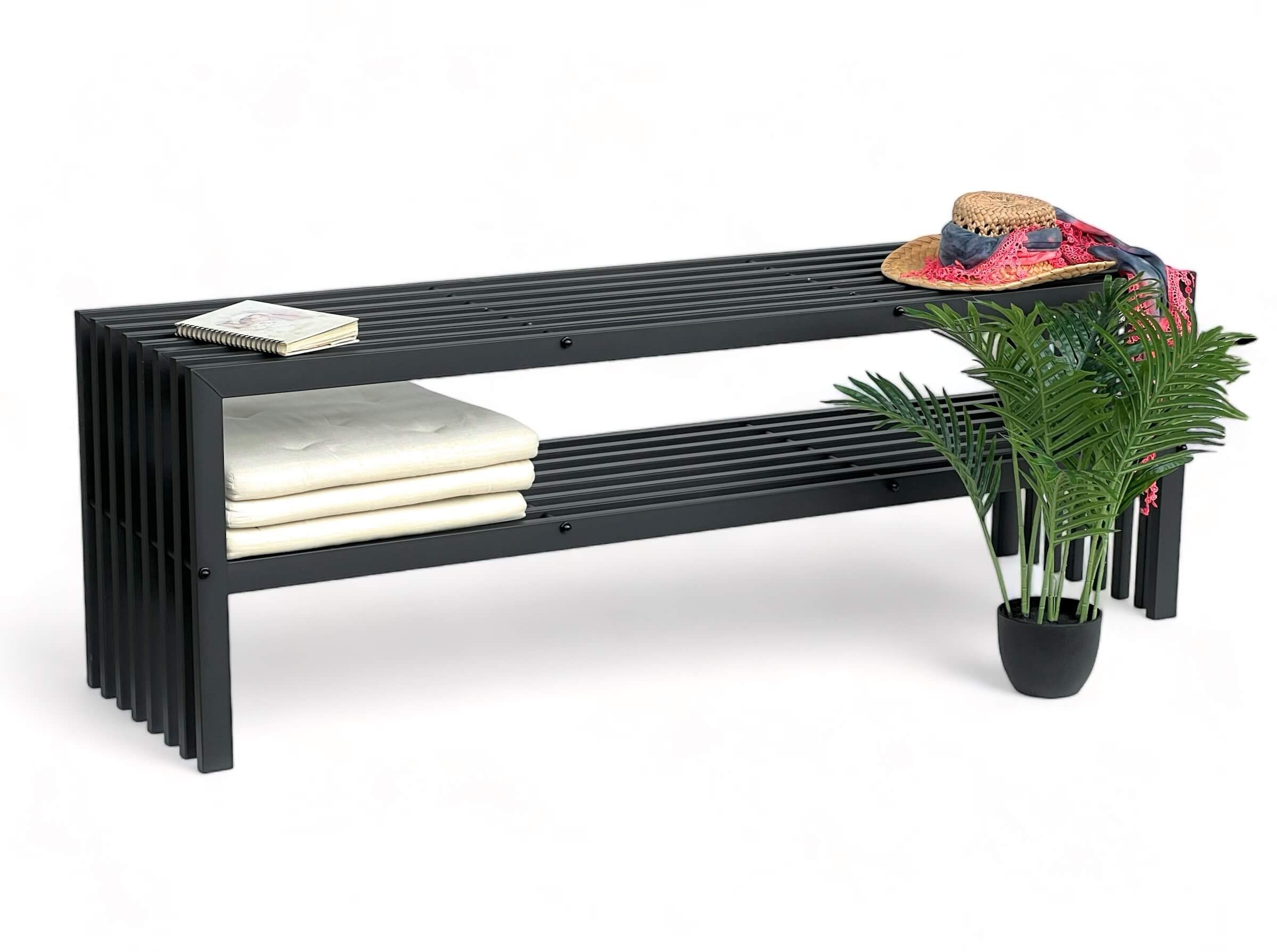 DanDiBo Gartenbank Metall 3 Sitzer Schwarz 150 cm mit 2 Ebenen Sitzbank