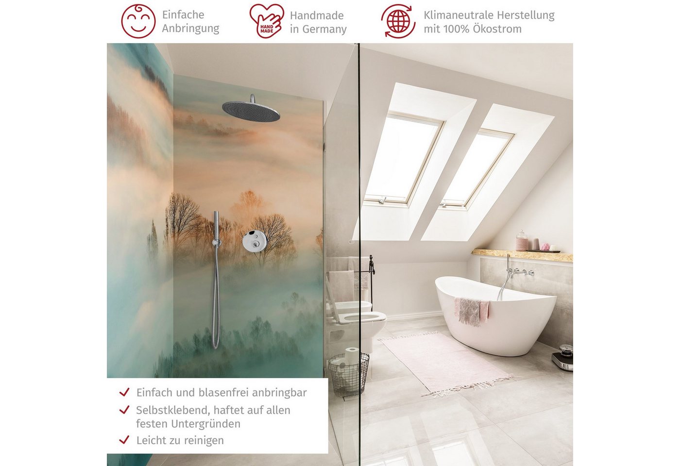 Thumbnail - Bilderdepot24 Badrückwand Fliesen Wald beige Duschrückwand ohne Bohren Dusche Natur, (2-tlg., Hart-Folie Premium matt 0,...