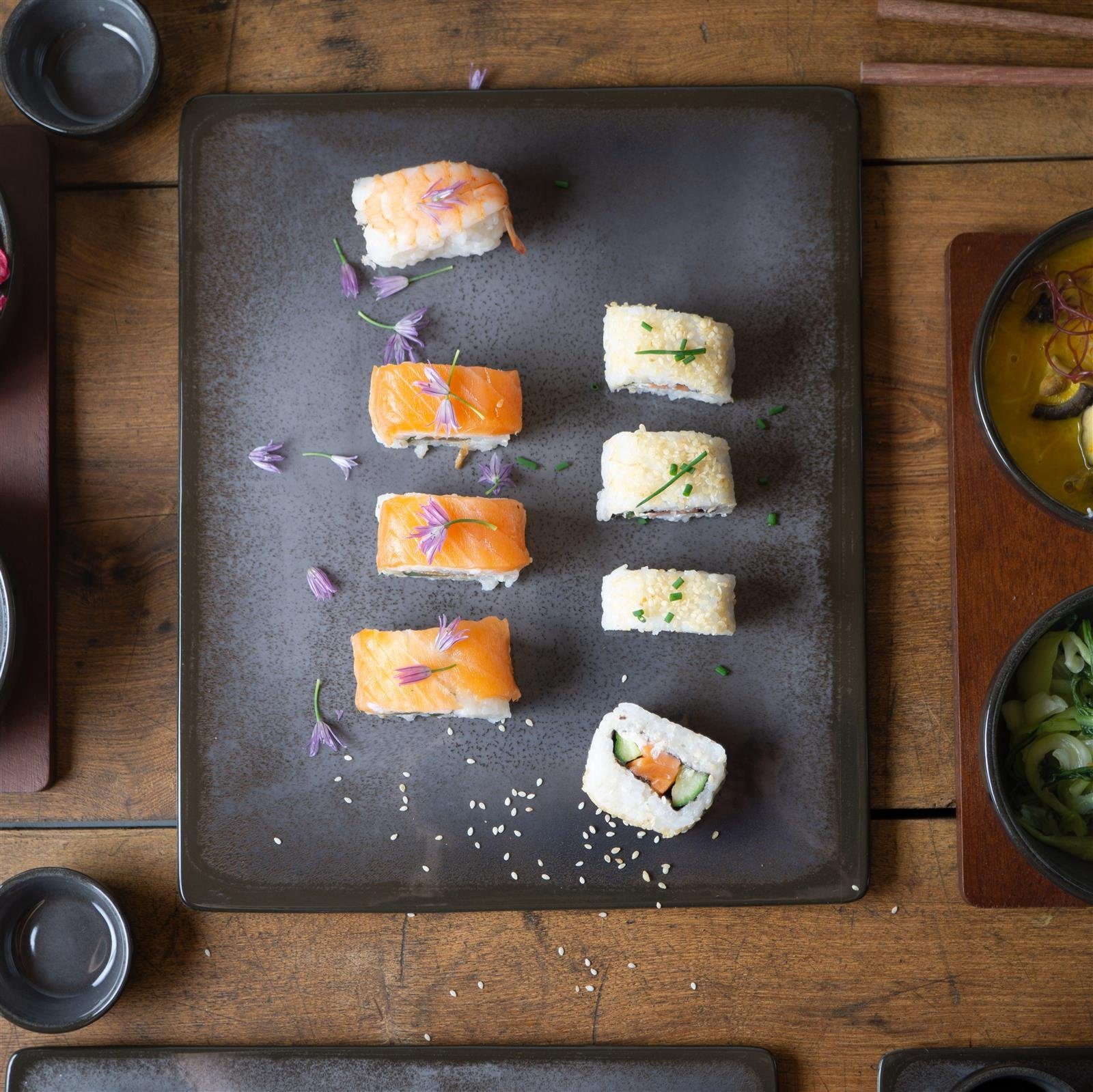Moritz & Moritz Sushiteller VIDA Sushi Set Anthrazit, (29 St), für 4 Personen - 29 Teile