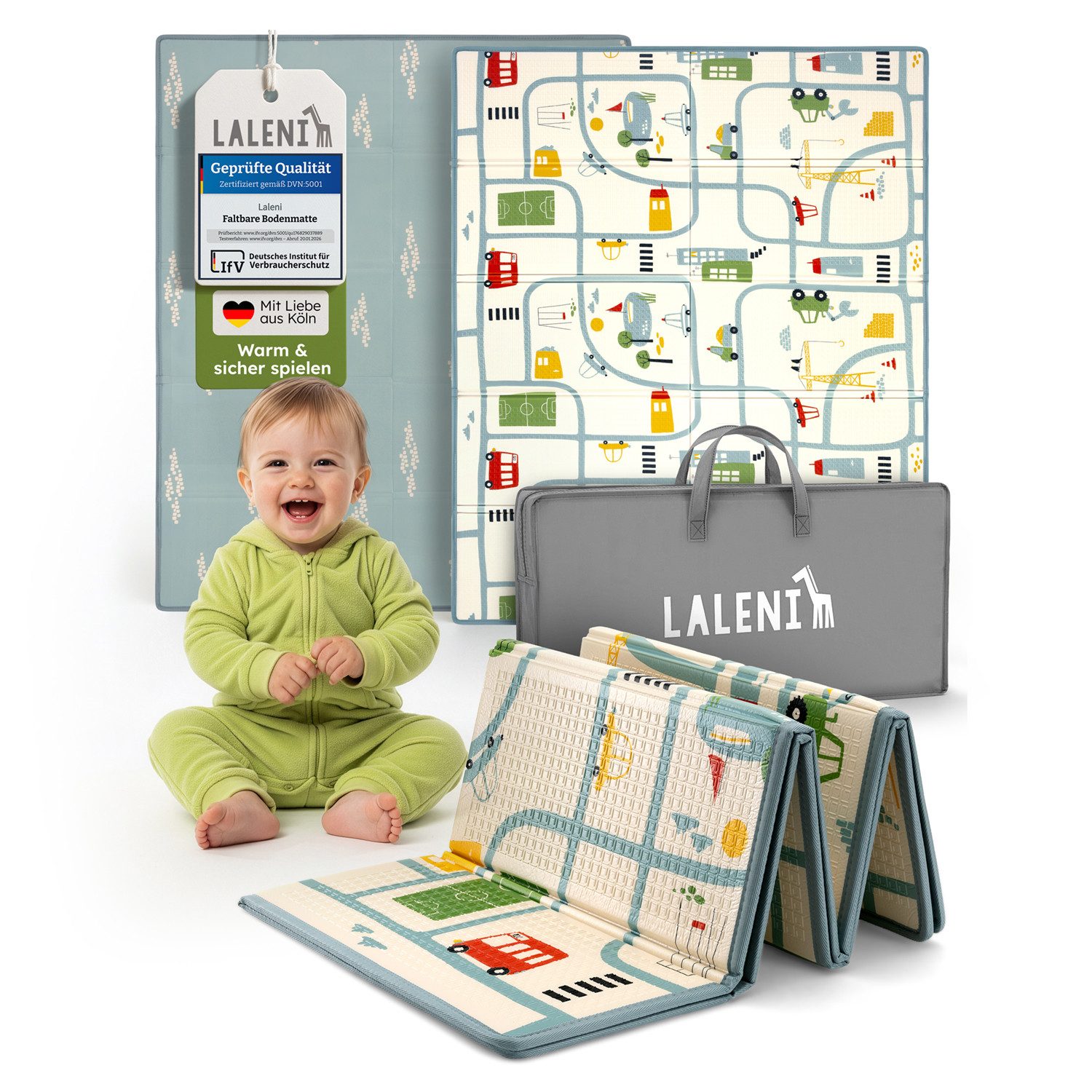 Laleni Spielmatte Krabbelmatte Baby, wasserdichte Spielmatte faltbar - Indoor & Outdoor, isolierende Spielmatte Kinder - weich & schützt vor kaltem Untergrund