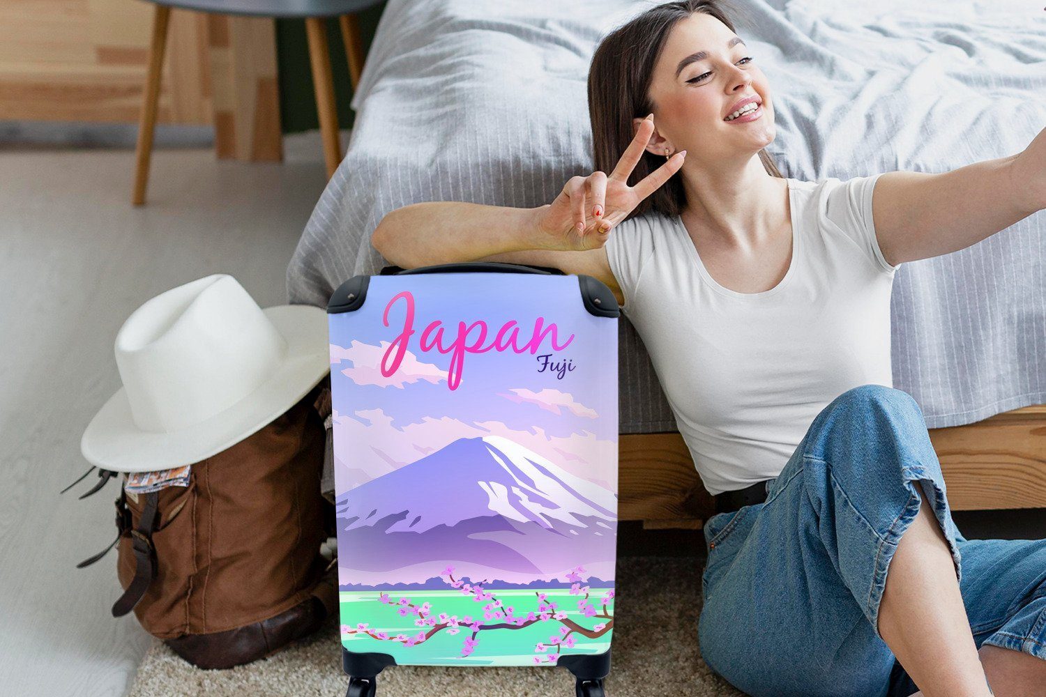 4 Japan, für Handgepäckkoffer Reisetasche Illustration Fuji Trolley, in Ferien, Handgepäck mit rollen, Rollen, des Reisekoffer MuchoWow Vulkans