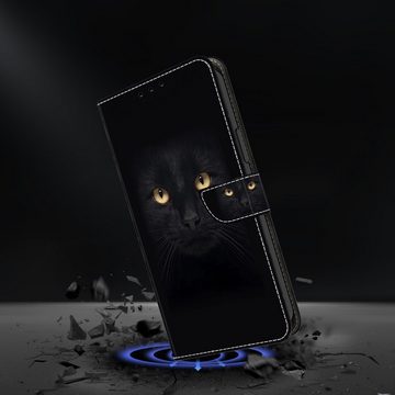 CLM-Tech Handytasche für Samsung Galaxy A15 5G Hülle Tasche aus Kunstleder Klapphülle (schwarze Panther Augen, Handyhülle Wallet Flip Case Cover Etui), Schutzhülle mit Standfunktion, Kartenfächer, und Magnetverschluss