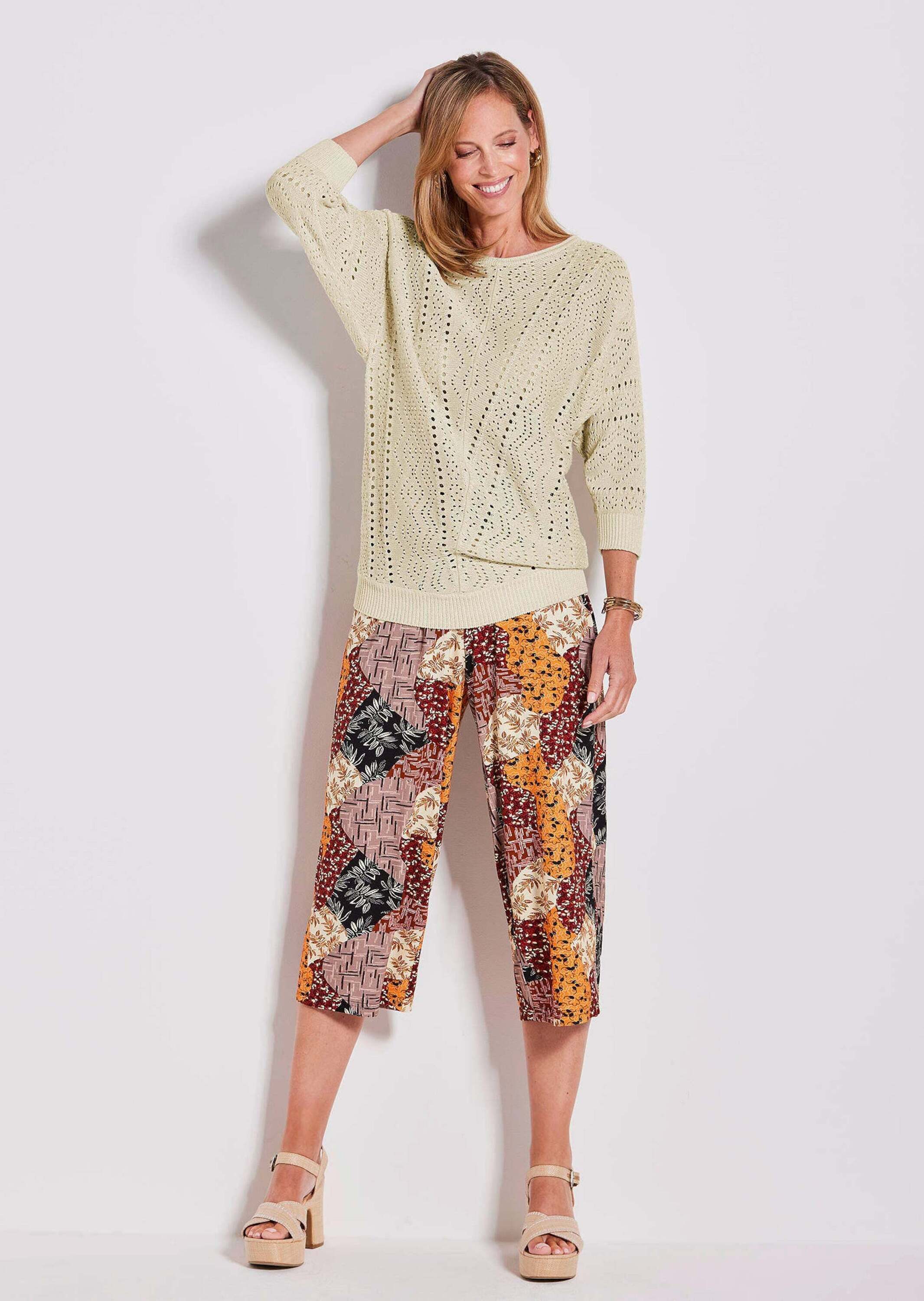 GOLDNER Strickpullover Weißer Halbarmpullover Eleganter Pullover mit 3/4 Ar günstig online kaufen