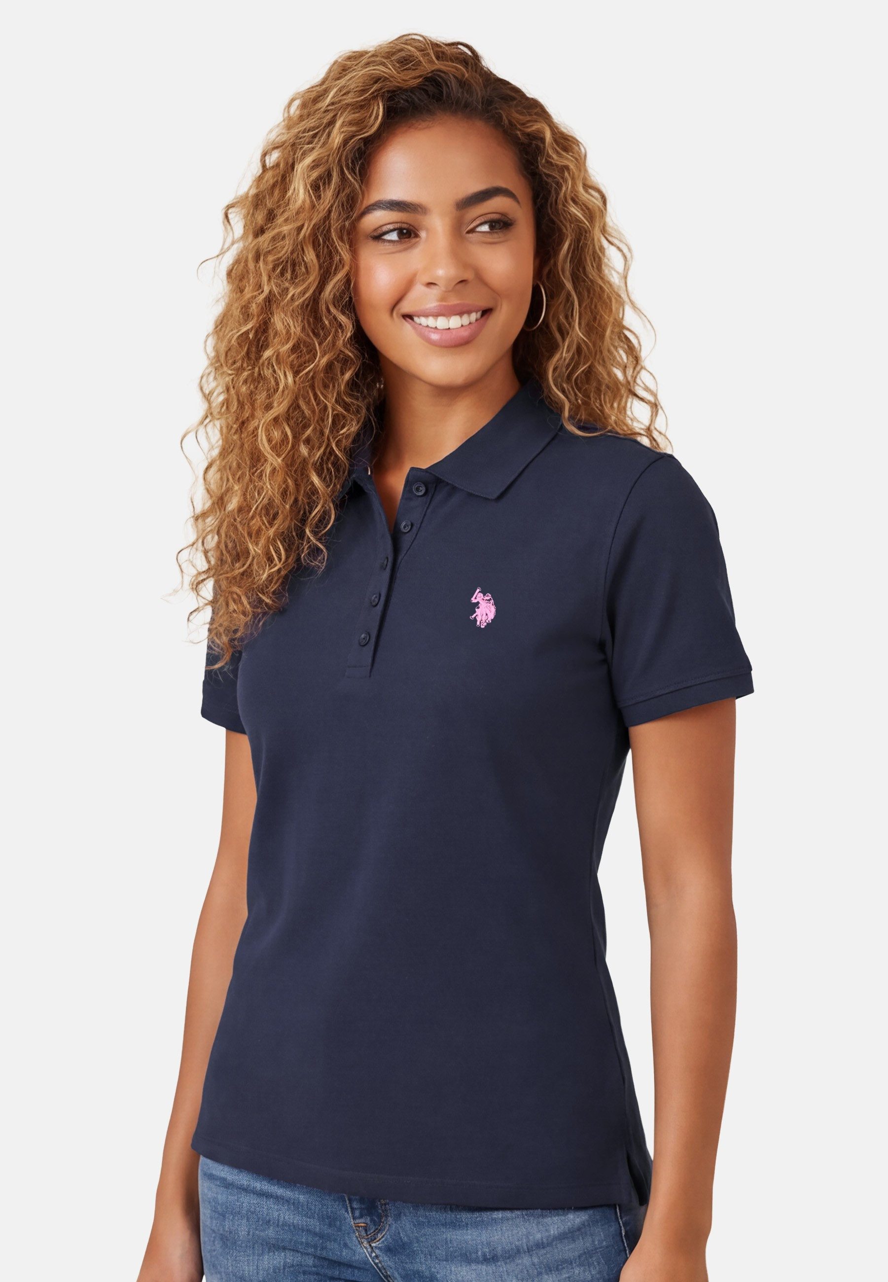 U.S. Polo Assn. Poloshirt USSiirena – Damen Classic Fit kurzarm mit Logo-Stickerei Mit Flachstrick-Kragen, Knopfleiste und elastischer Baumwollmischung