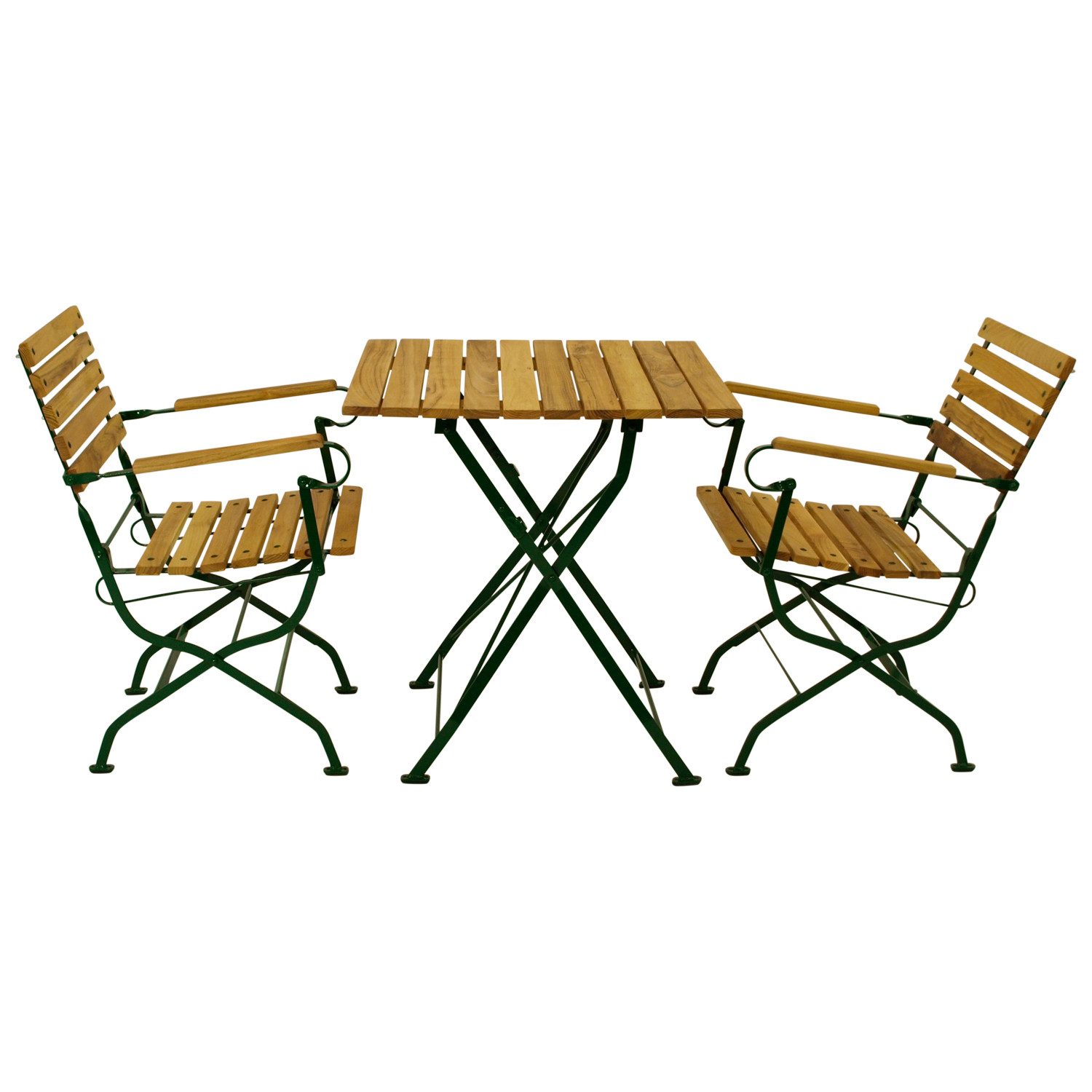 TPFGarden Sitzgruppe BAD BELZIG, (Gartenessgruppe - 3-teilig - Gartenmöbel, 3-tlg., Gartensitzgruppe Flachstahl verzinkt dunkelgrün- Robinie), (2x Armlehnensessel, 1x Tisch 70x70cm)