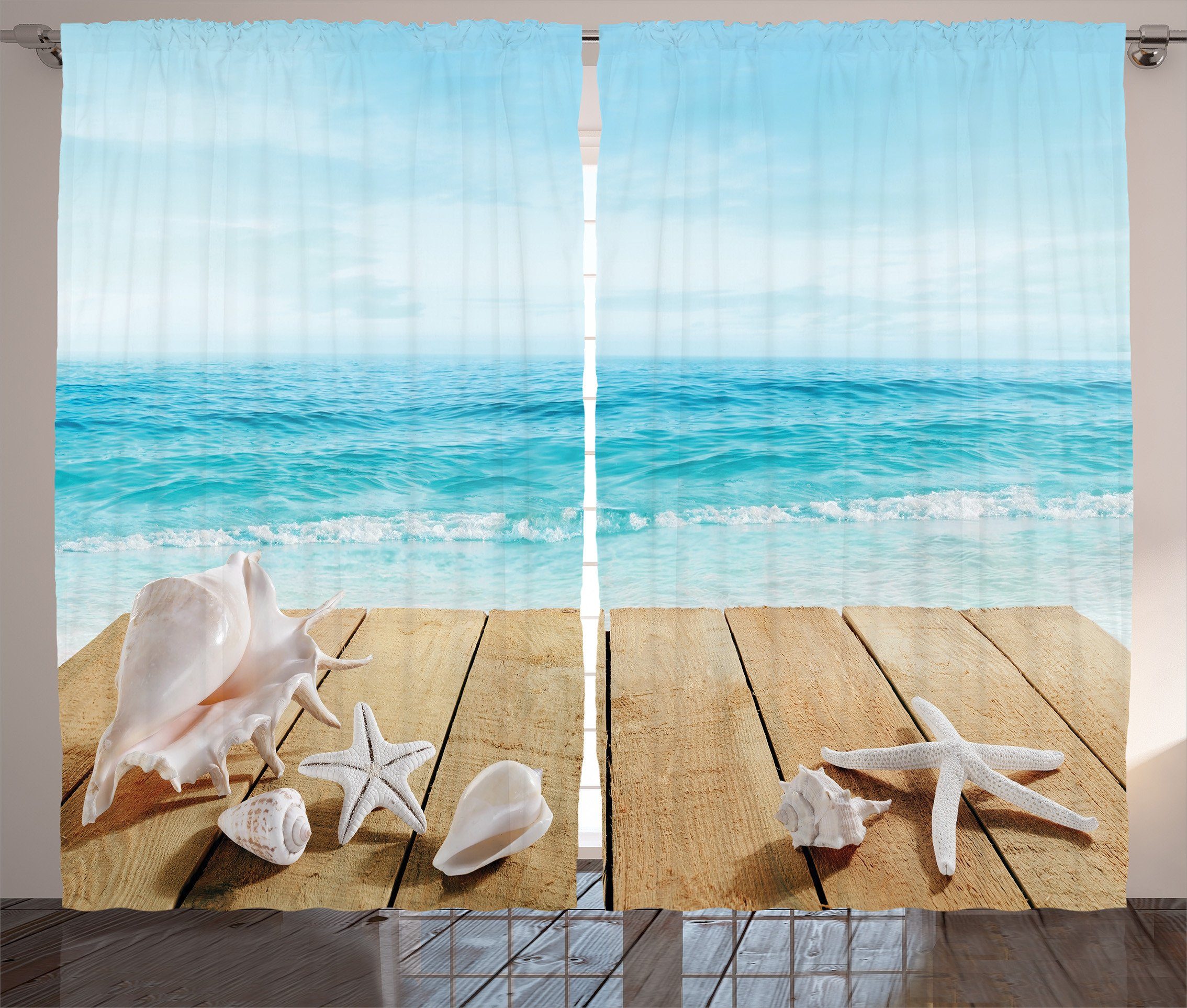 Gardine Schlafzimmer Kräuselband Vorhang mit Deck und Strand Haken, Schlaufen Abakuhaus, Malediven Sonnenschein
