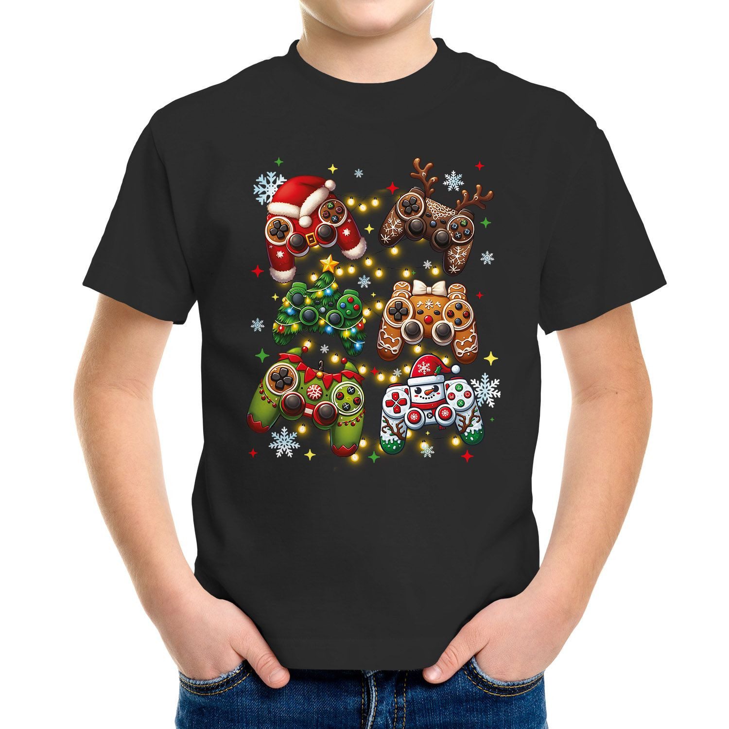 Print-Shirt Kinder T-Shirt Weihnachten Geschenk für Gamer Zocker Weihnachtsshirt