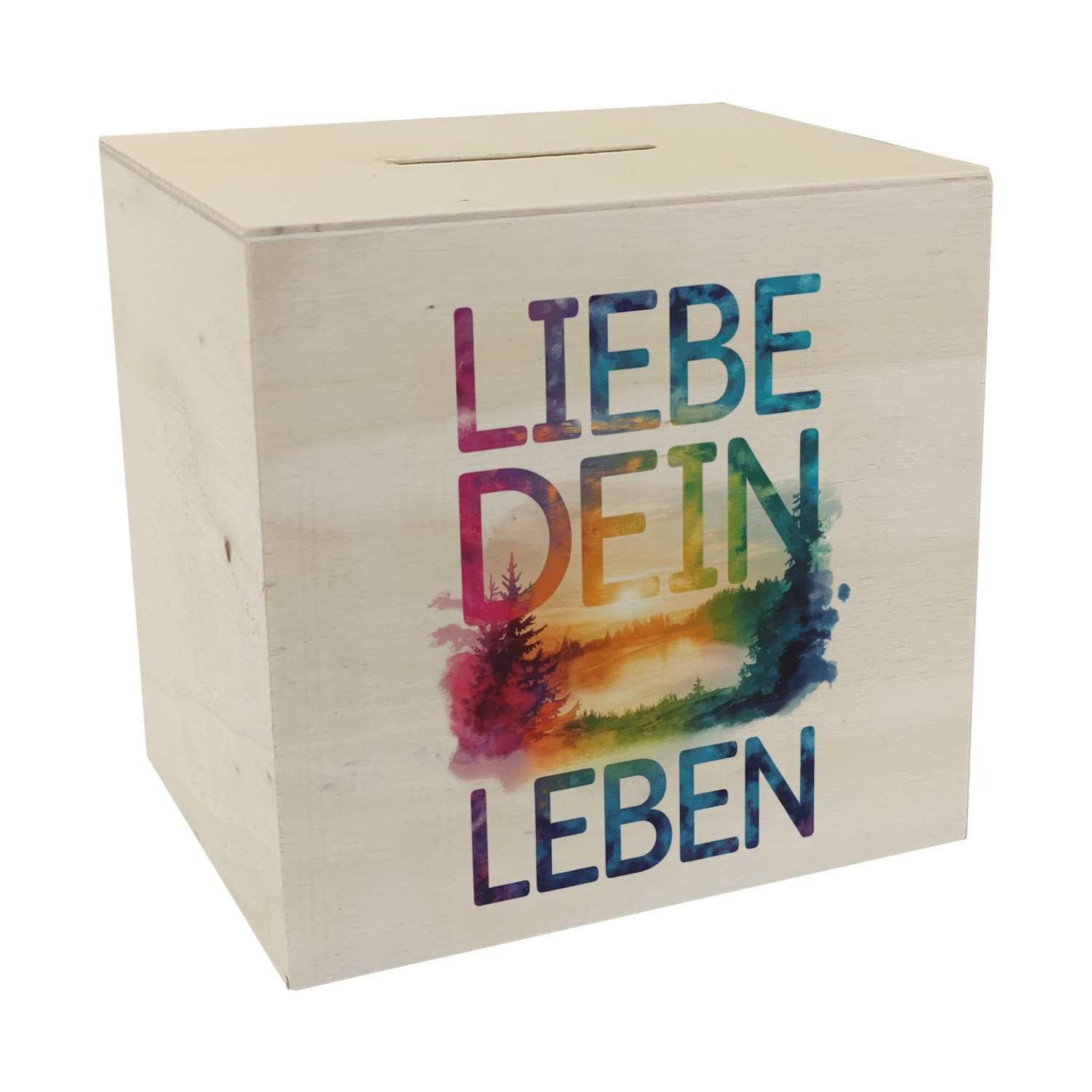 Spardose Liebe dein Leben Spardose aus Holz Aquarell Design