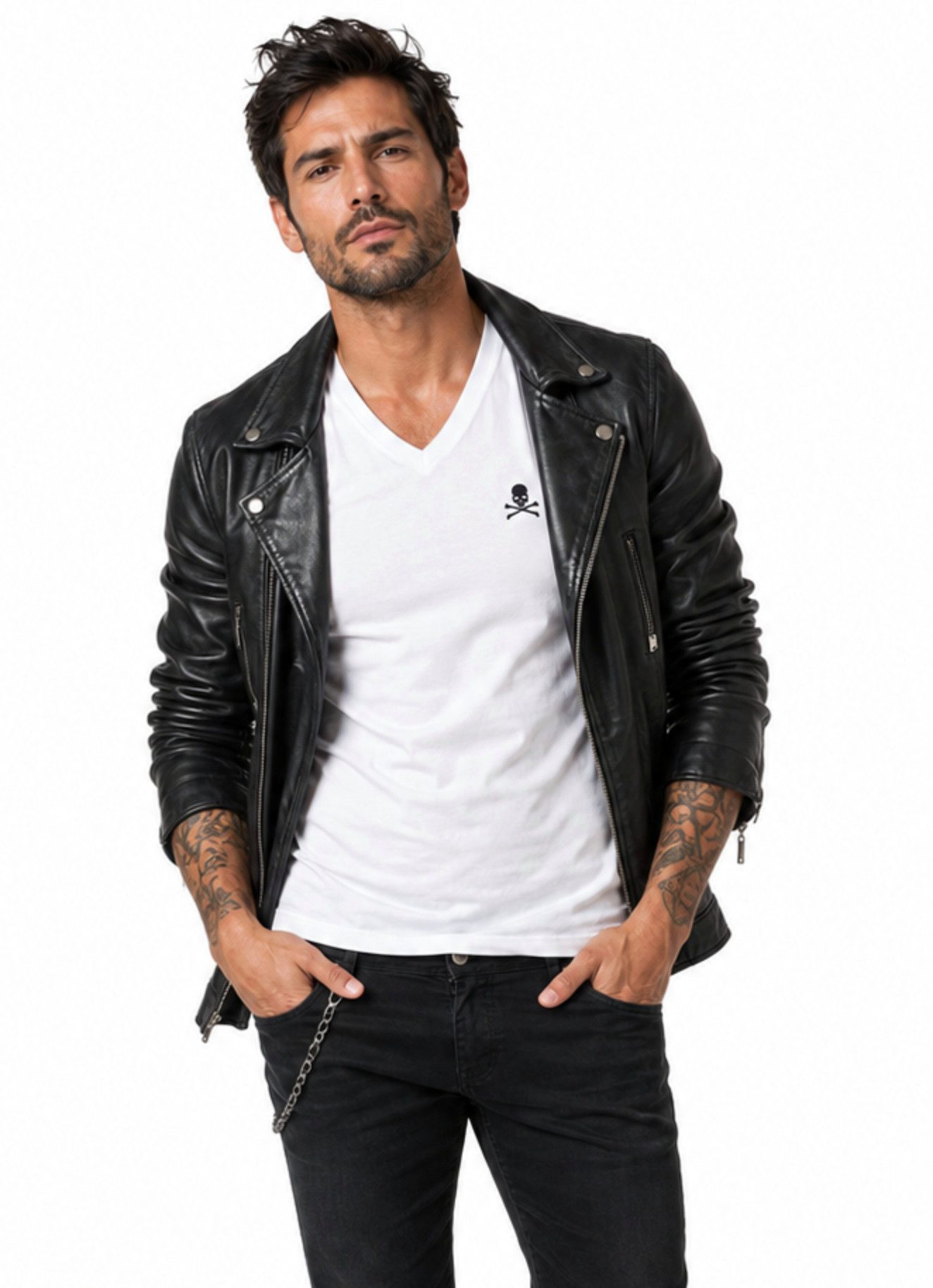 Philip Plein T-Shirt Herren V-Neck Retro Slim fit Stretch Shirt in bedruckter PP Geschenkbox