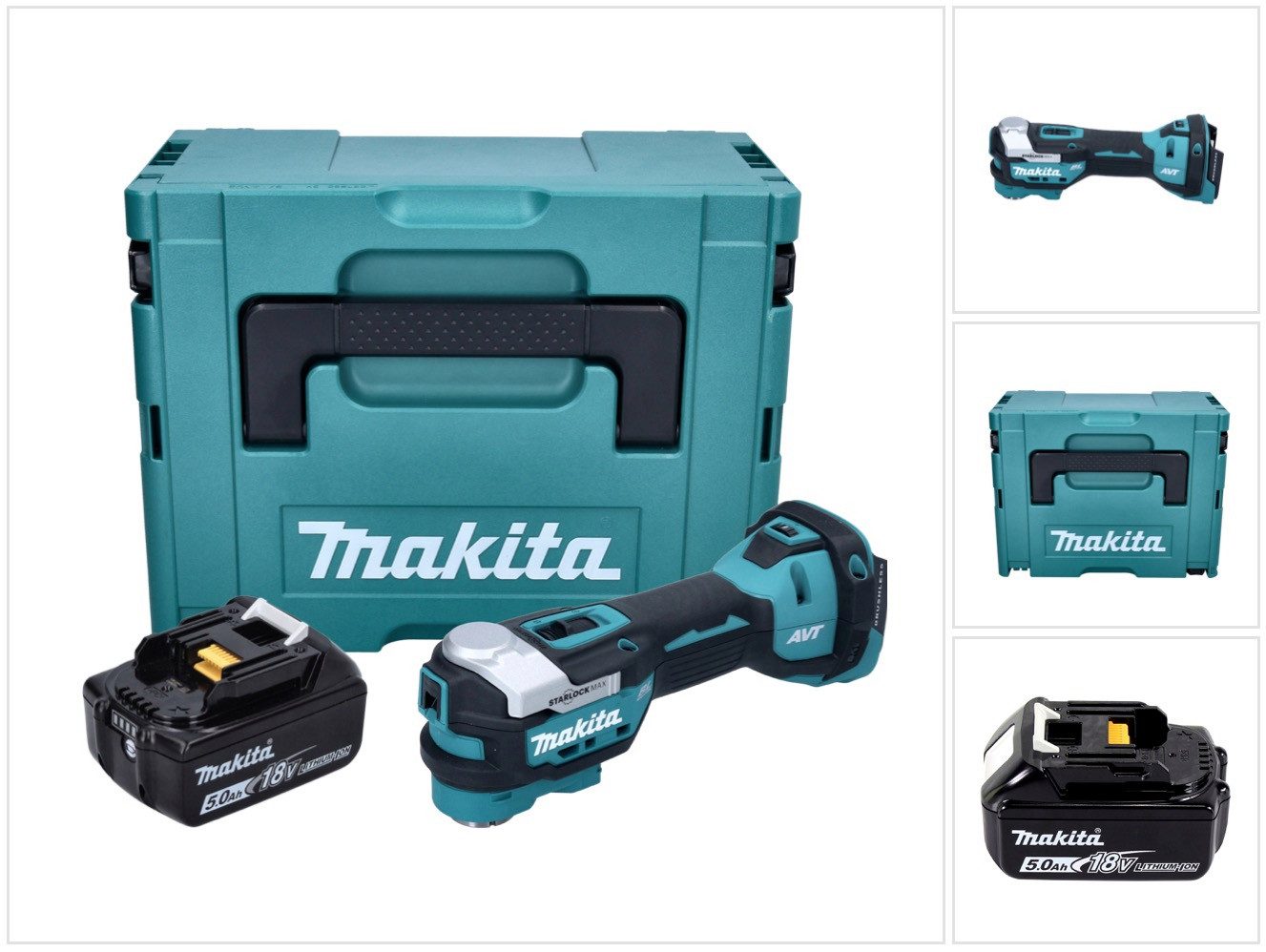 Makita Akku-Multifunktionswerkzeug DTM 52 T1J 18 V Starlock Max Brushless + 1x Akku 5,0 Ah + Makpac
