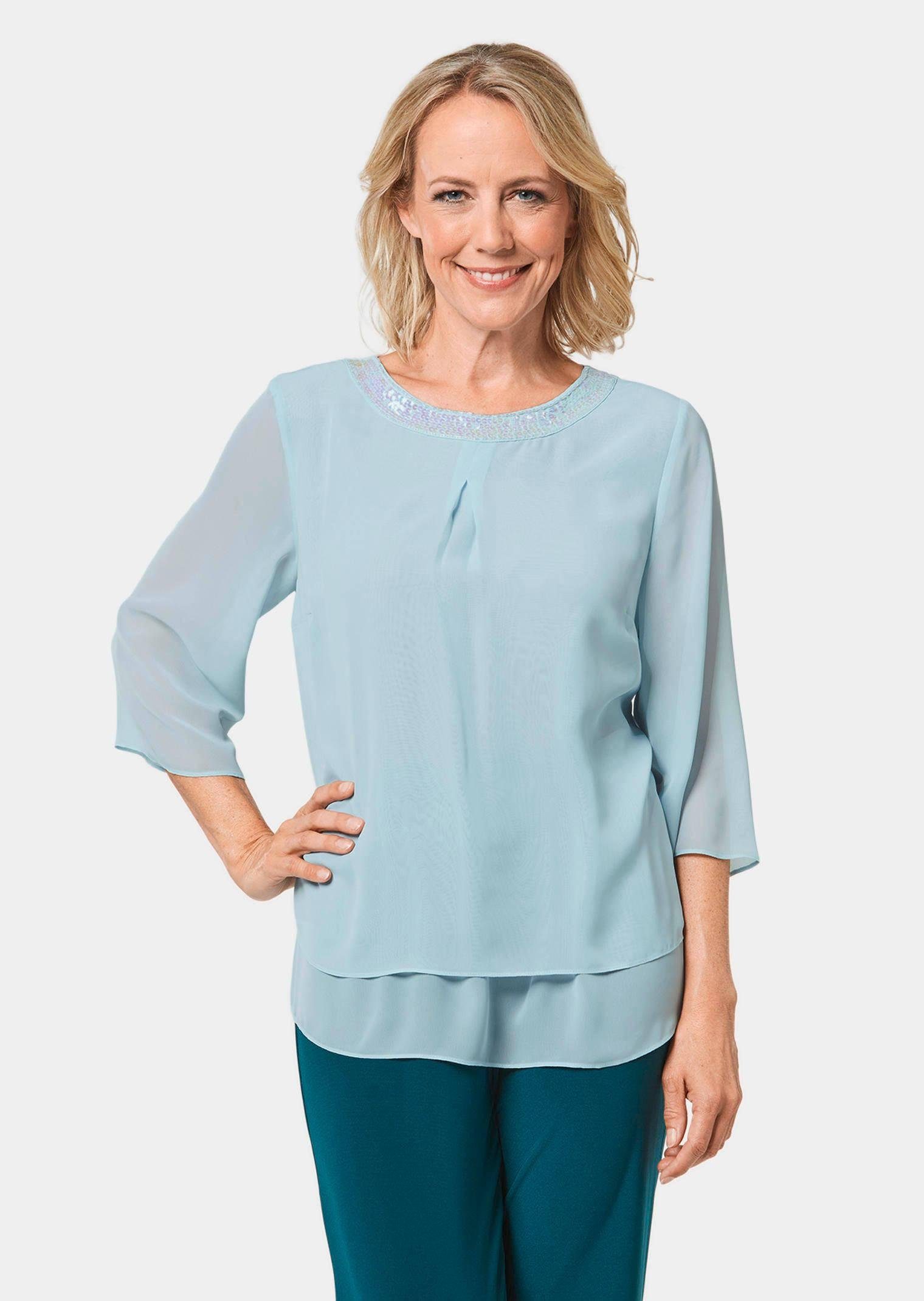 GOLDNER Kurzarmbluse Luftige Chiffonbluse mit Pailletten