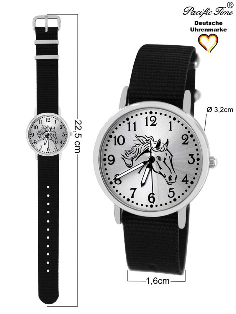 Quarzuhr Match - und Mix Wechselarmband, schwarz Pacific Armbanduhr Gratis Design Kinder Versand Time Pferd