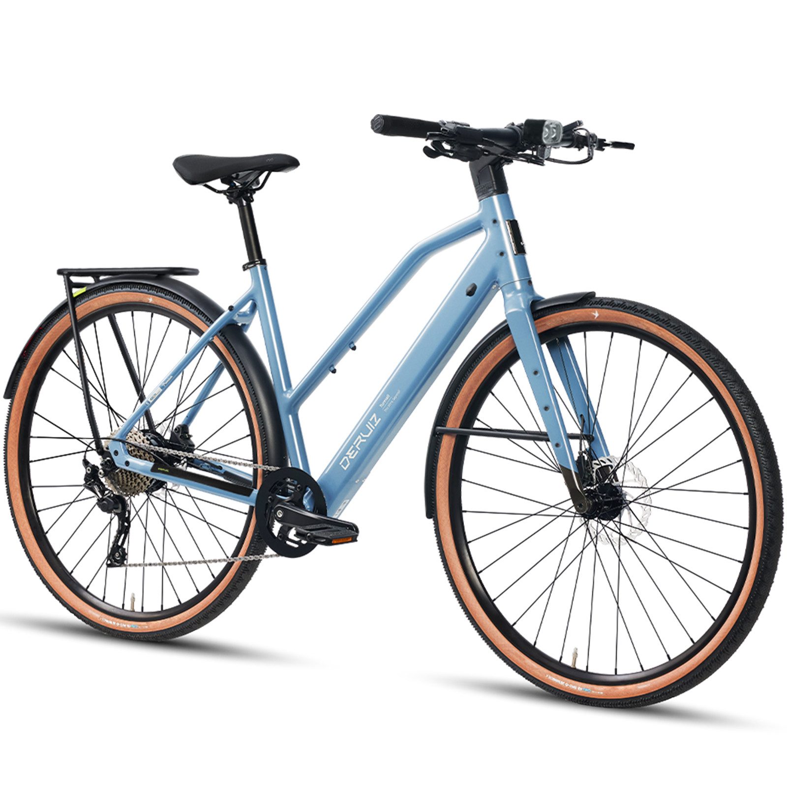 DERUIZ E-Bike Cityrad 28 Zoll Turmali Shimano 10-Gang, 48,5 cm, Drehmomentsensor, 36 V/40 Nm, 10 Gang Shimano Shimano Deore RD-M6000-SGS, 10-Gang Schaltwerk, Heckmotor, 360 Wh, (Traglast ca. 140 kg RH: 48.5 cm, für Damen und Herren), Shimano 10-Gang, TEKTRO HD-R285 hydraulische Scheibenbremsen